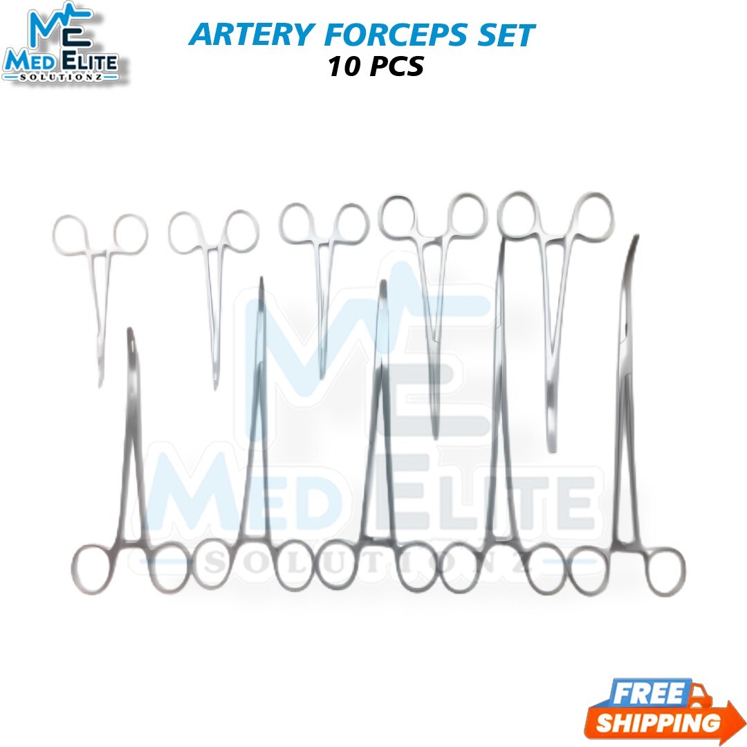 10 Pcs Artery Forceps Medical Surgical Artery Pliers Straight + Curved – German