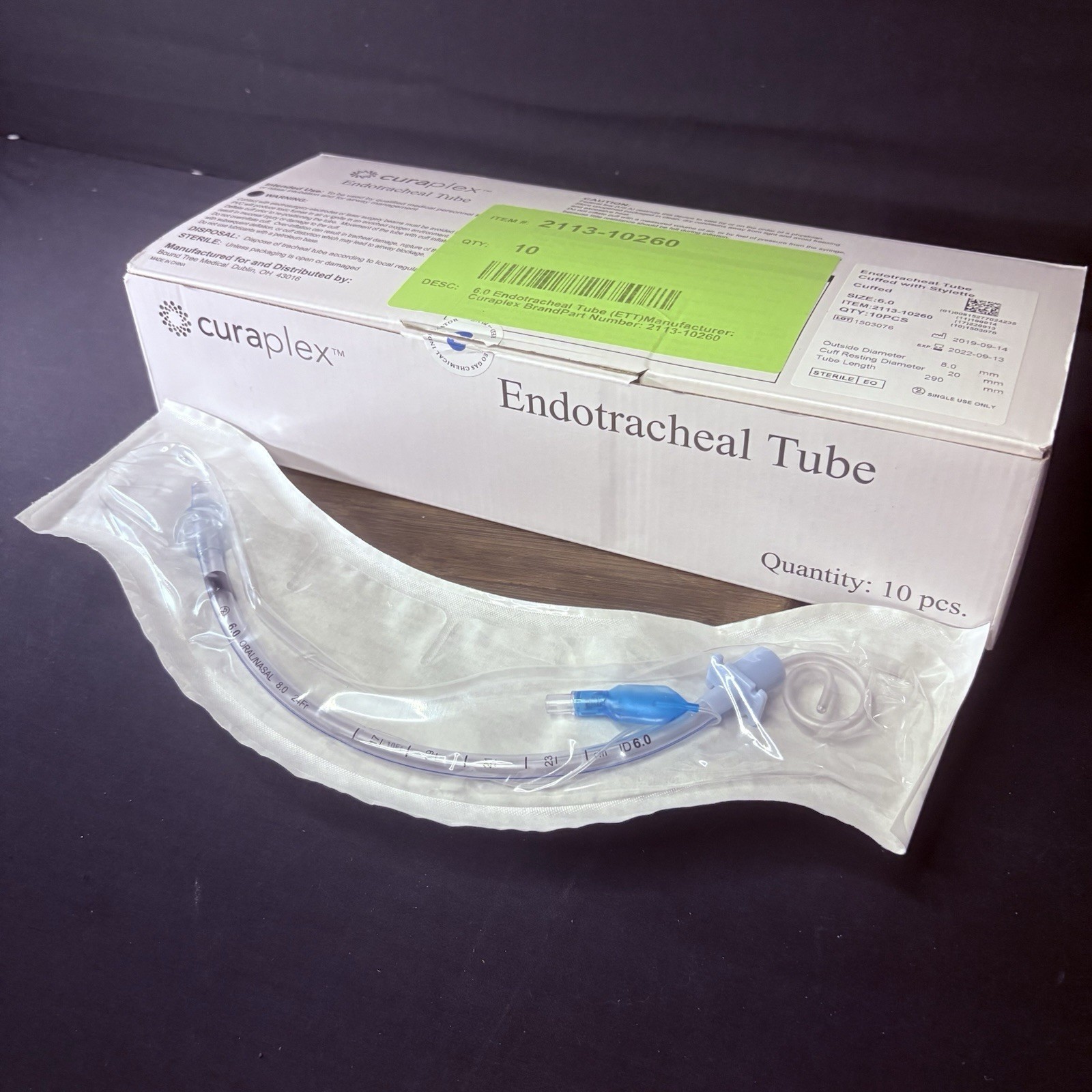 Sterile Endotracheal Tube 6.0 mm w/Cuff (Pack Of 2) Individually Packaged Sealed