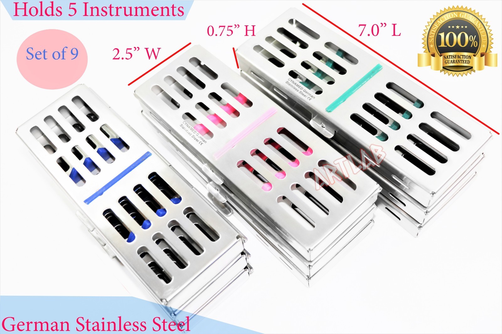 SET OF 9 STERILIZATION CASSETTES FOR 5 INSTRUMENTS SURGICAL DENTAL AUTOCLAVABLE