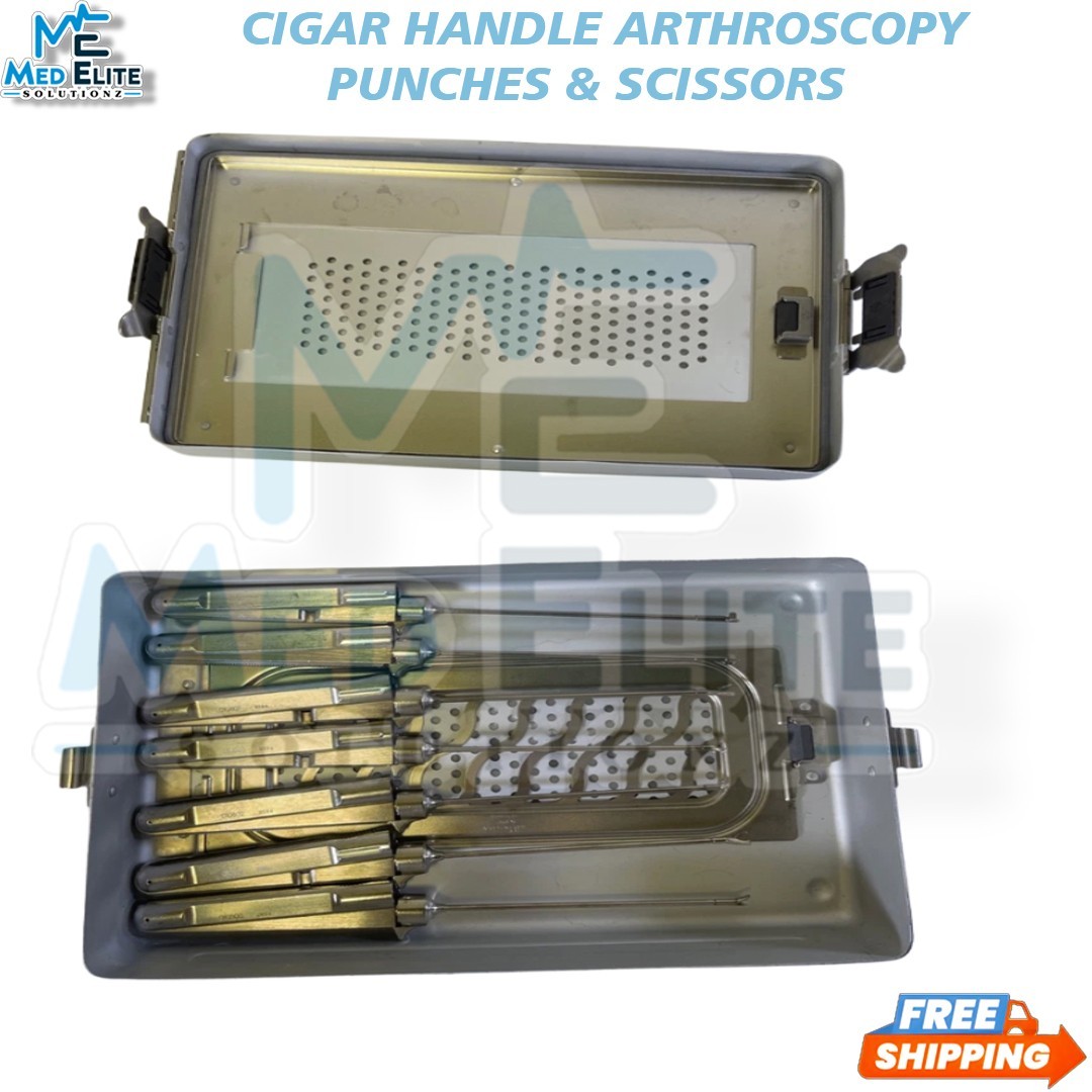 Set of 7 Acufex Cigar Handle Arthroscopy Punches & Scissors w Sterilization Case