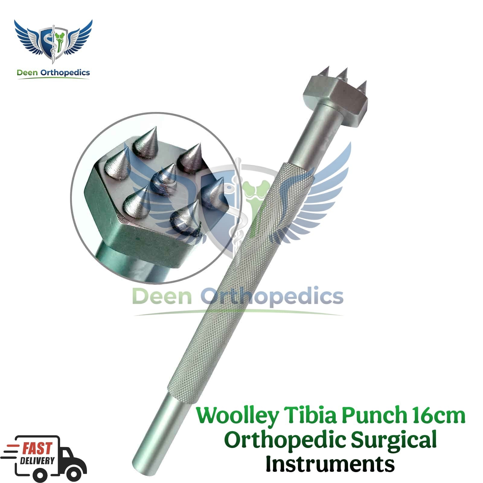 Woolley Tibia Punch Orthopedic Surgical Instrument 5.5 Prong Depth&17.8cm Length