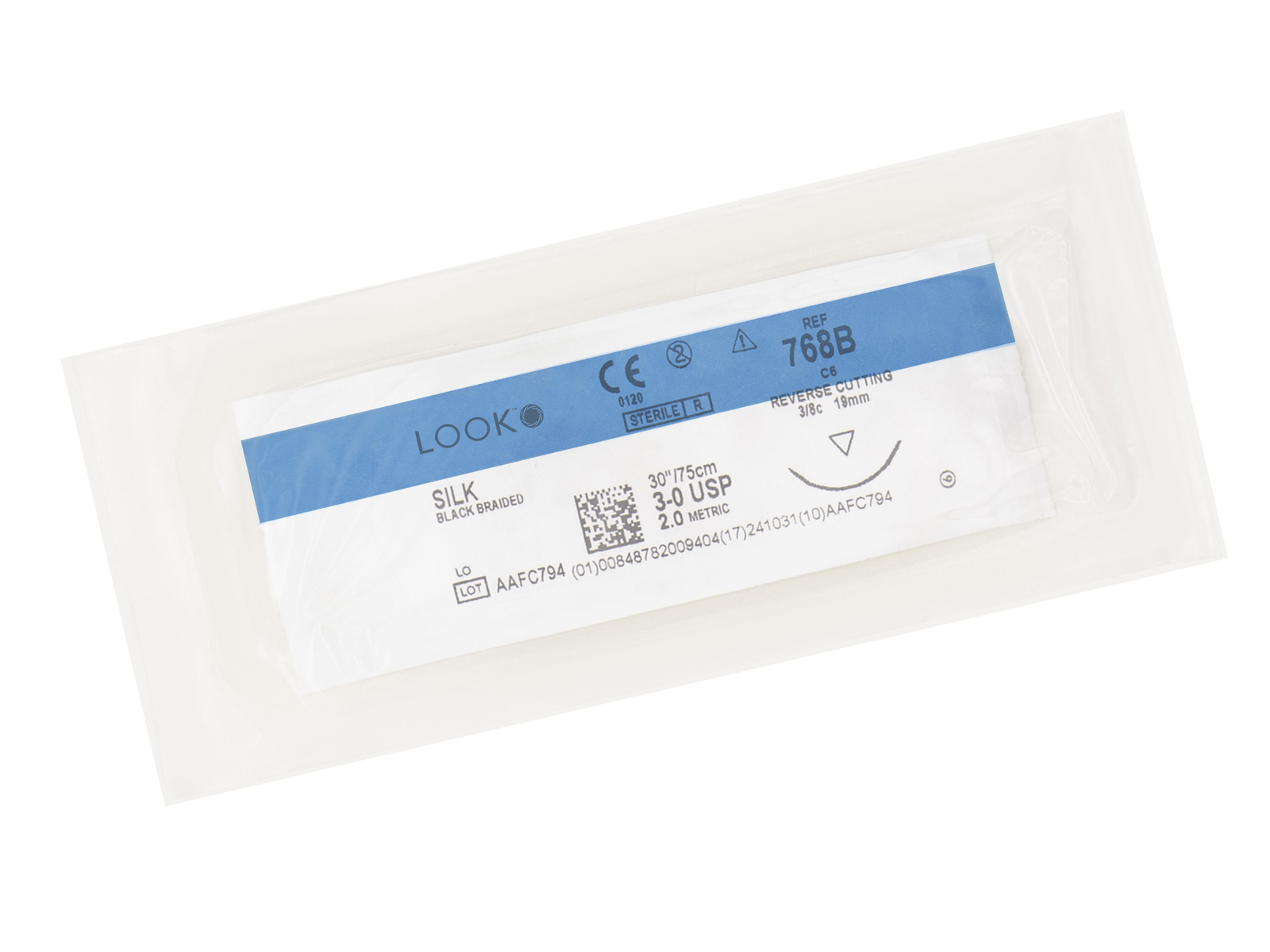 Look X768B Silk Black Circle Reverse Cutting Sutures 3-0 30″ C6 3/8 12/Pk