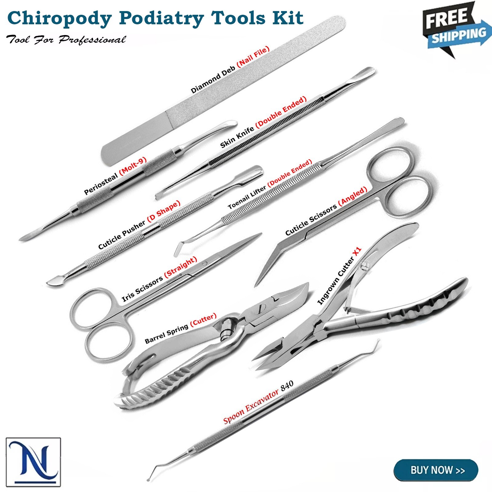 10 Pcs Ingrown Toenail Surgical Instruments Kit Podiatry Nail Cutter Scissors CE