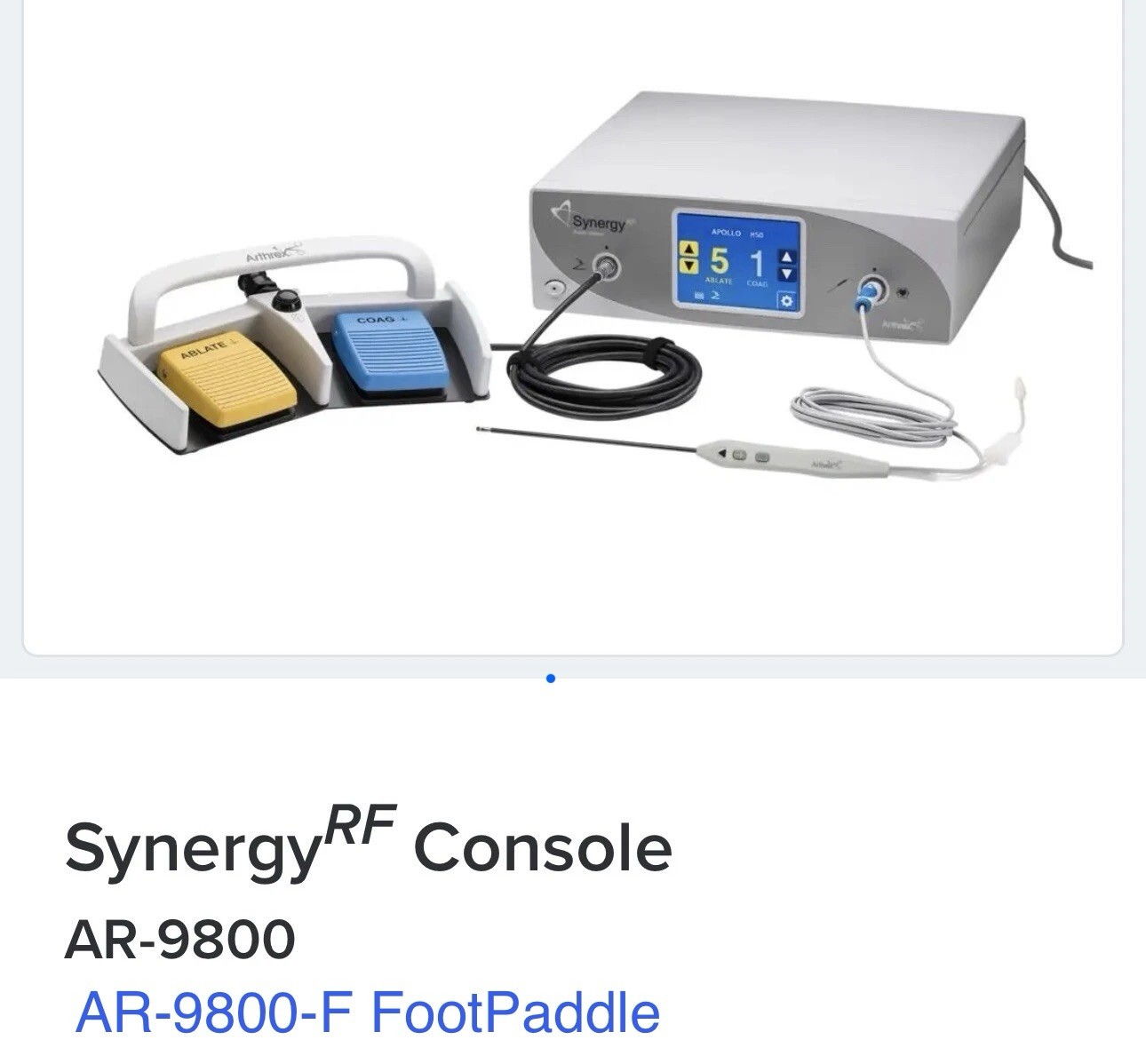 Arthrex AR-9800 Synergy RF Console W/Foot Pedal AR-9800F (Ablators Available)