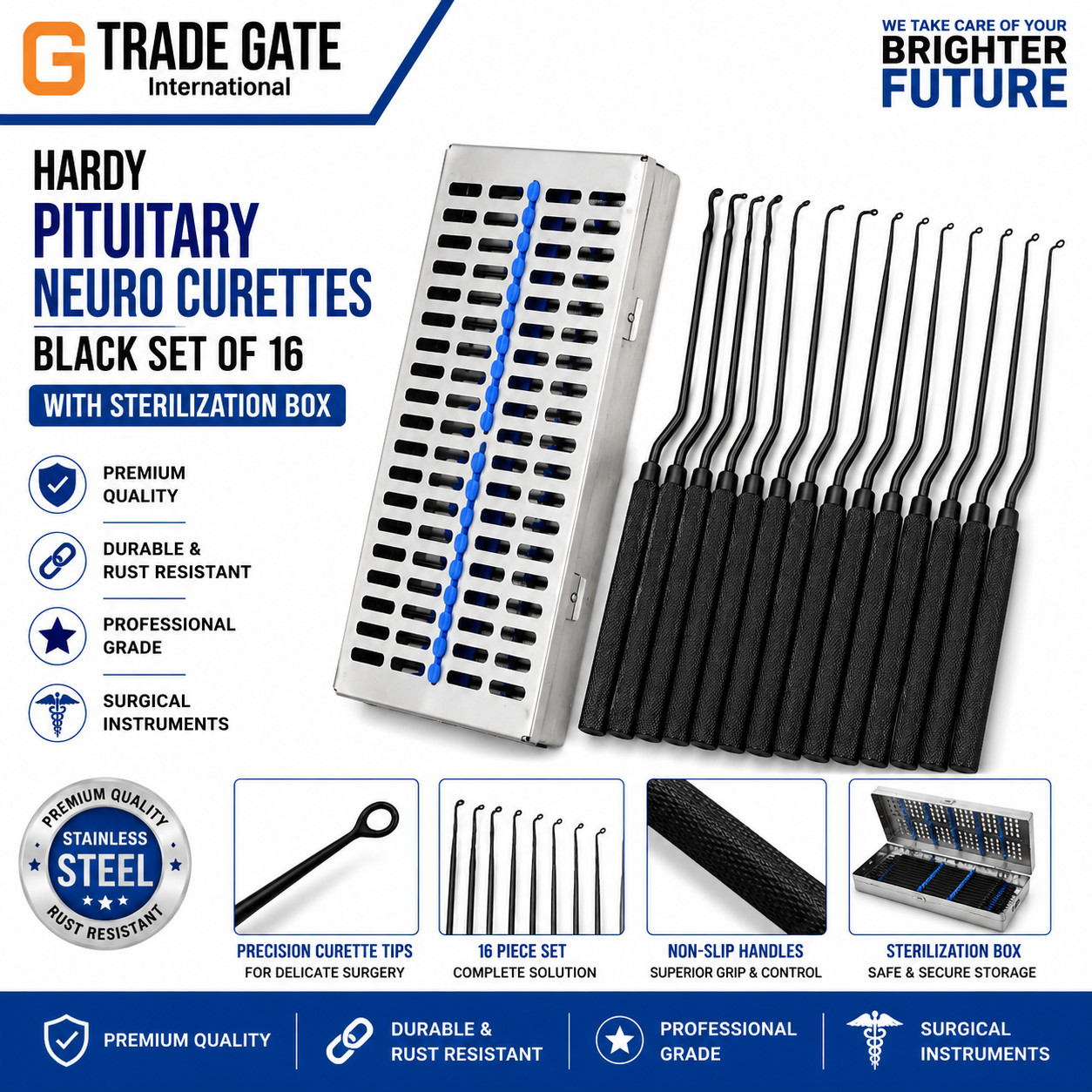 New Hardy Pituitary Neuro Curettes Black Set of 16 Premium Surgical Instruments