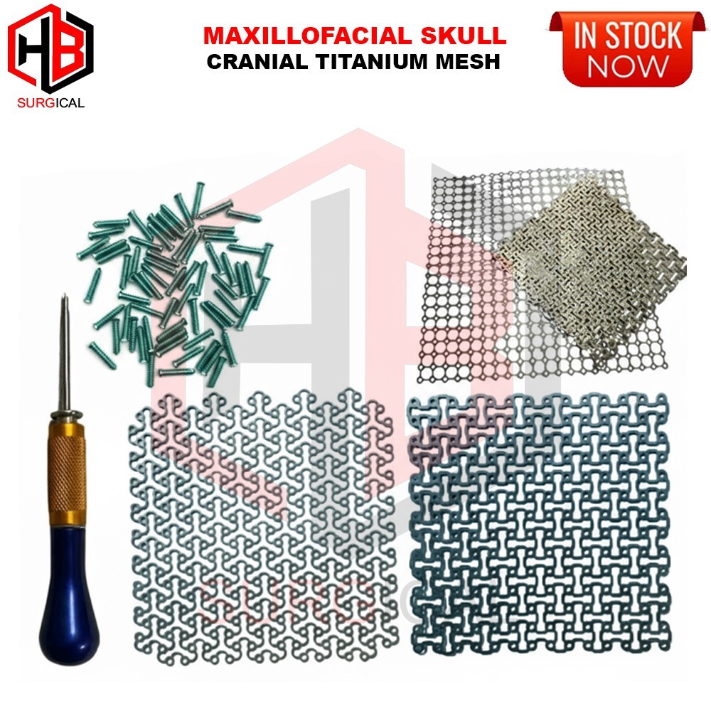 4 Pcs of Mesh Maxillofacial Skull Cranial Titanium 200x200mmx 0.5mm & Screws 100