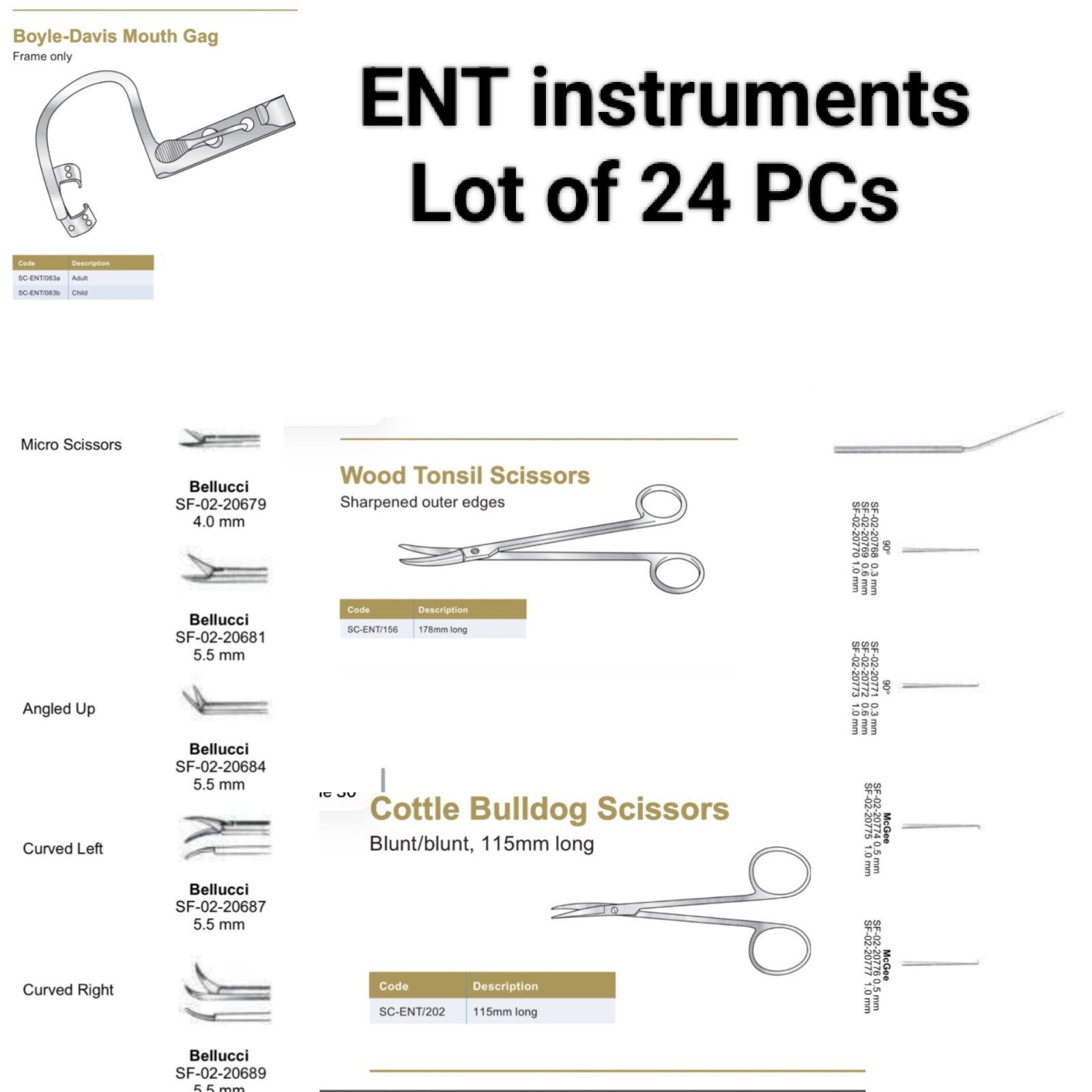 ENT Micro Scissor And Mouth Gag Lot of 24 Pcs Hight Quality German steel