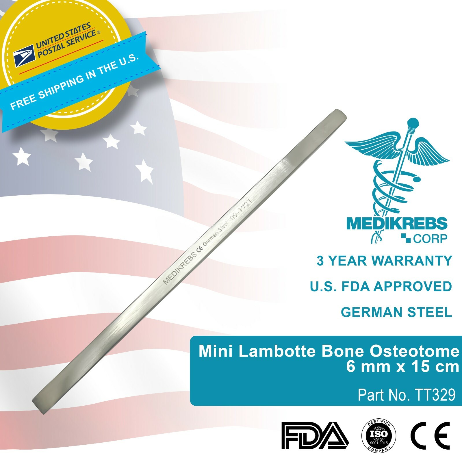 Mini Lambotte Bone Osteotome 6 mm Blade, 15 cm OR Grade Orthopedic Instrument
