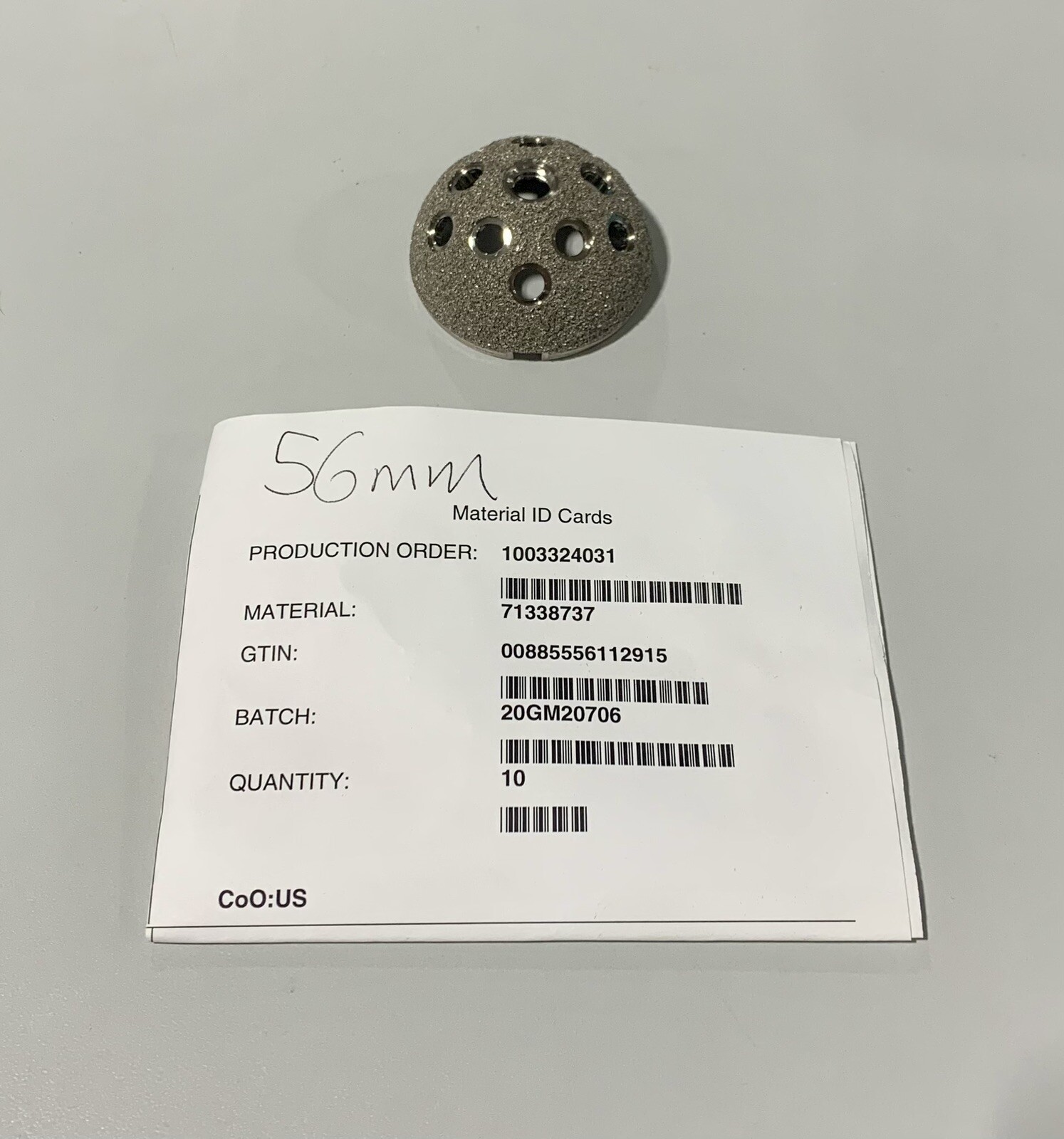 Smith And Nephew 7133-8737 R3 Acetabular System 56mm Demo Trial Shell *NOB*