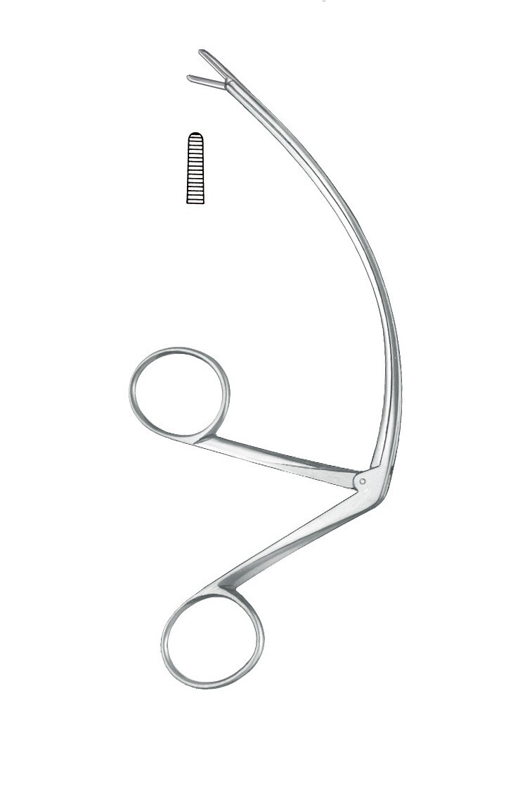 Carrol Tendon Pulling Forceps, 6″, Curved Shaft, Serrated Jaw, Premium