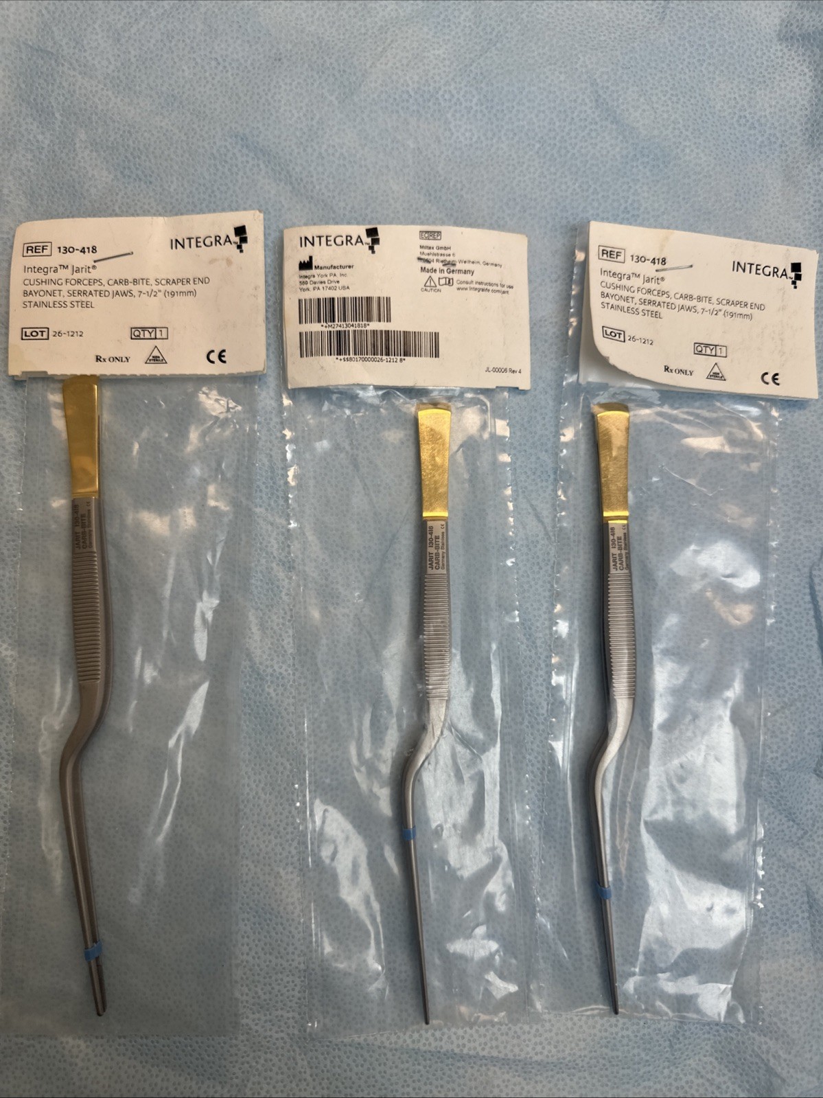 NEW Integra Jarit 130-418 Cushing Tissue Forceps Carb-Bite, Scraper End, Bayonet