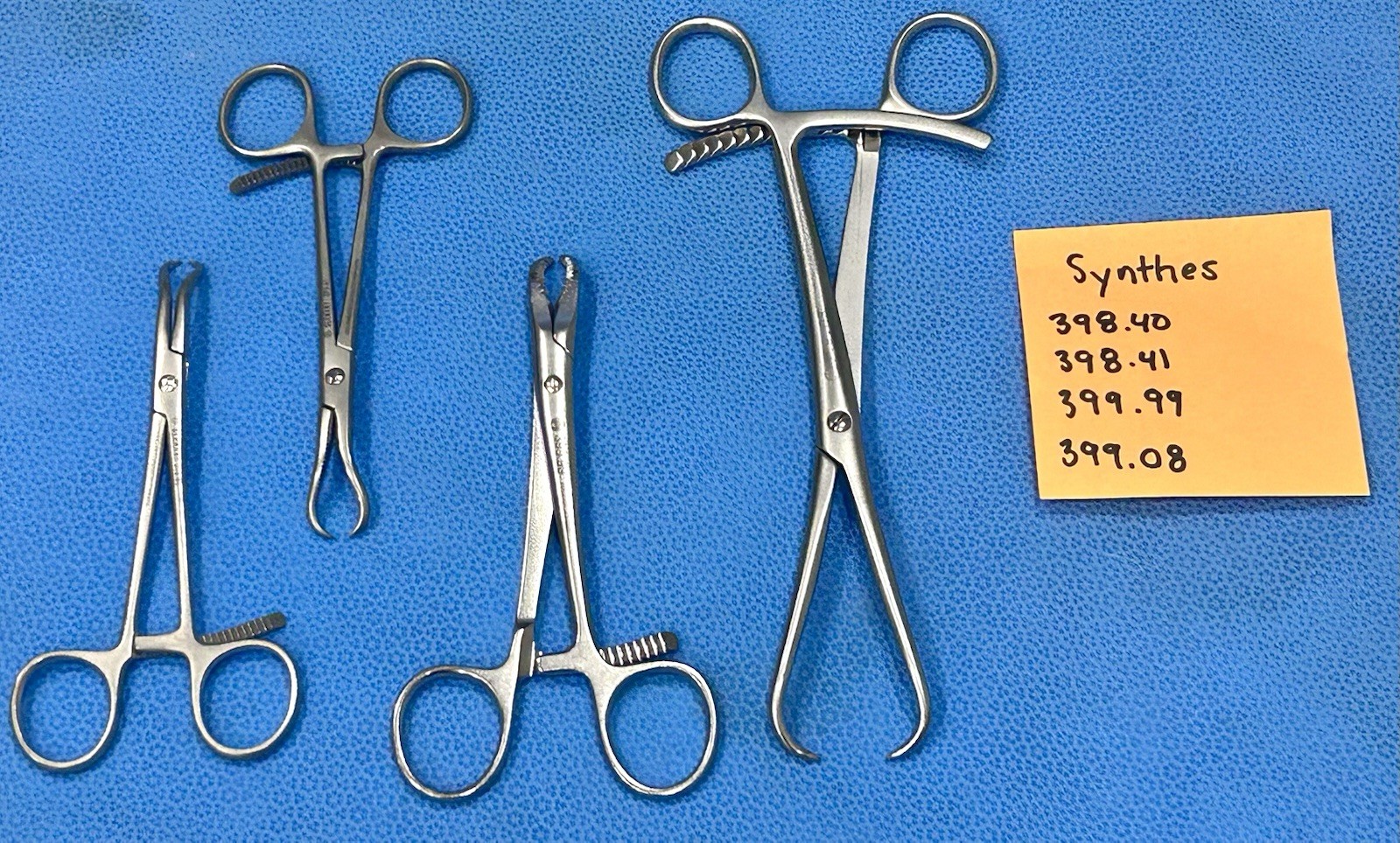 Lot of 4 Forceps (Lobster claw, 8in Forcep, Qty 2 Small Reduction Forceps)