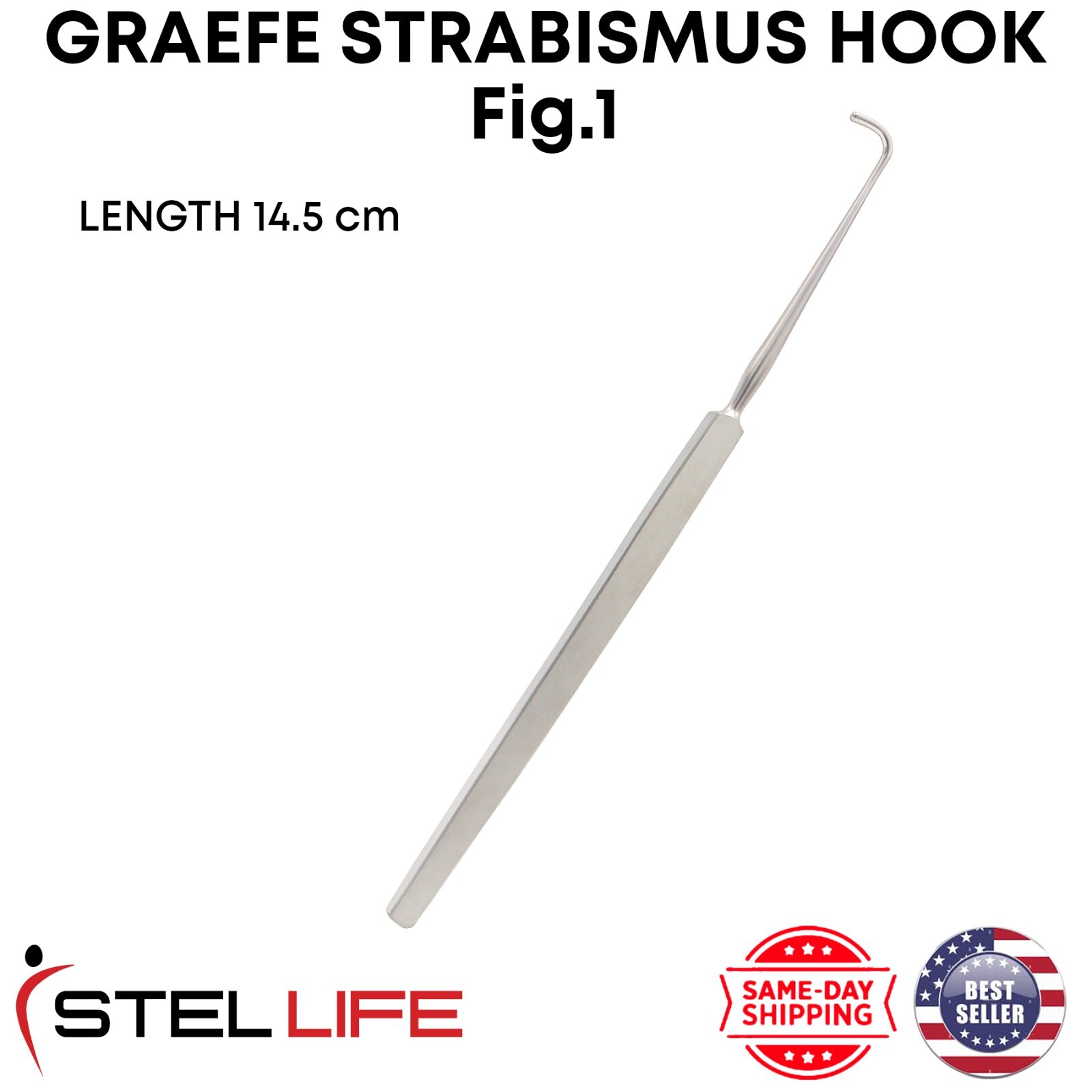 Graefe Strabismus Hook Curved 13 mm Premium Ophthalmic Surgical Instruments
