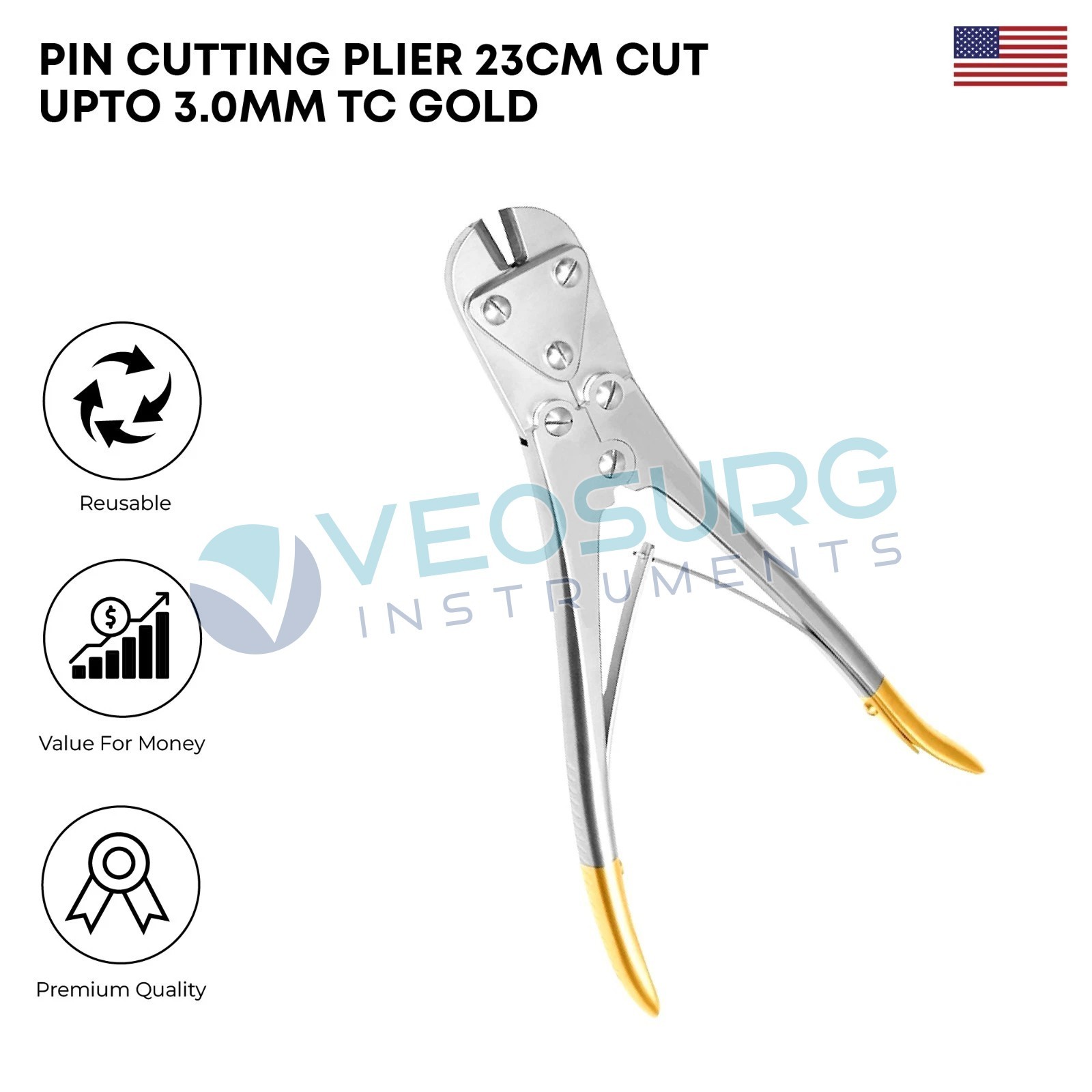 Pin Cutting Plier 23 cm Cuts up to 3.0 mm TC Surgical Wire Cutters Instruments