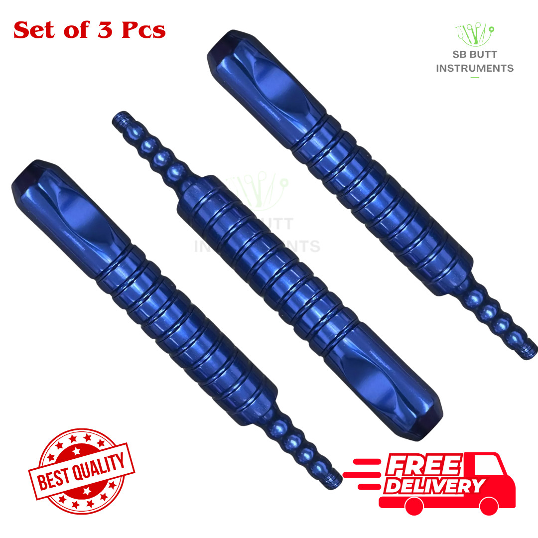 Set of 3 Liposuction Cannula Handle, Aluminum, Blue Coated, Premium