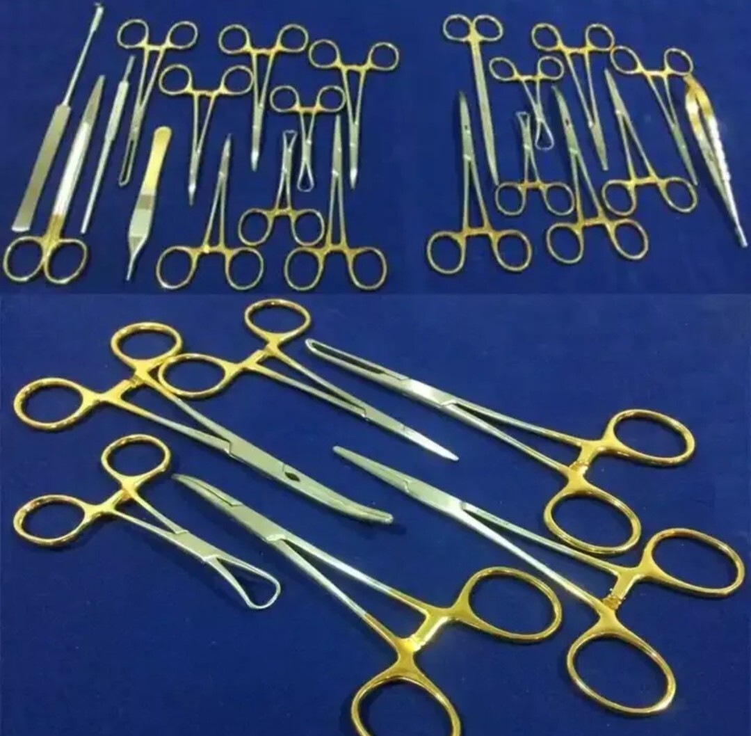 SET OF 21 PCS GOLD HANDLE T/C FELINE SPAY PACK SURGICAL INSTRUMENTS KIT