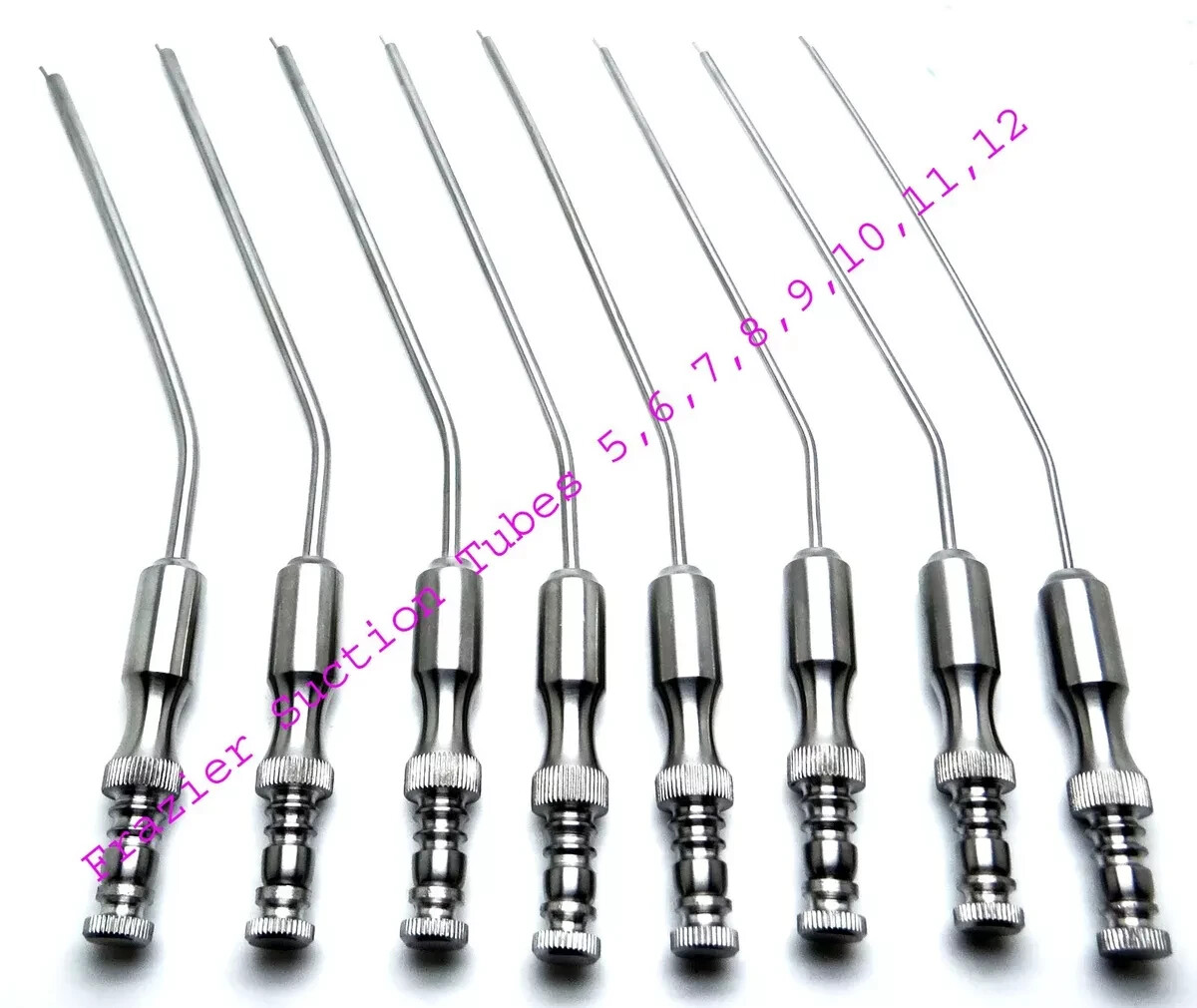Frazier Suction Tubes 5,6,7,8,9,10,11,12 Set of 8 Surgical Diagnostic Instrument