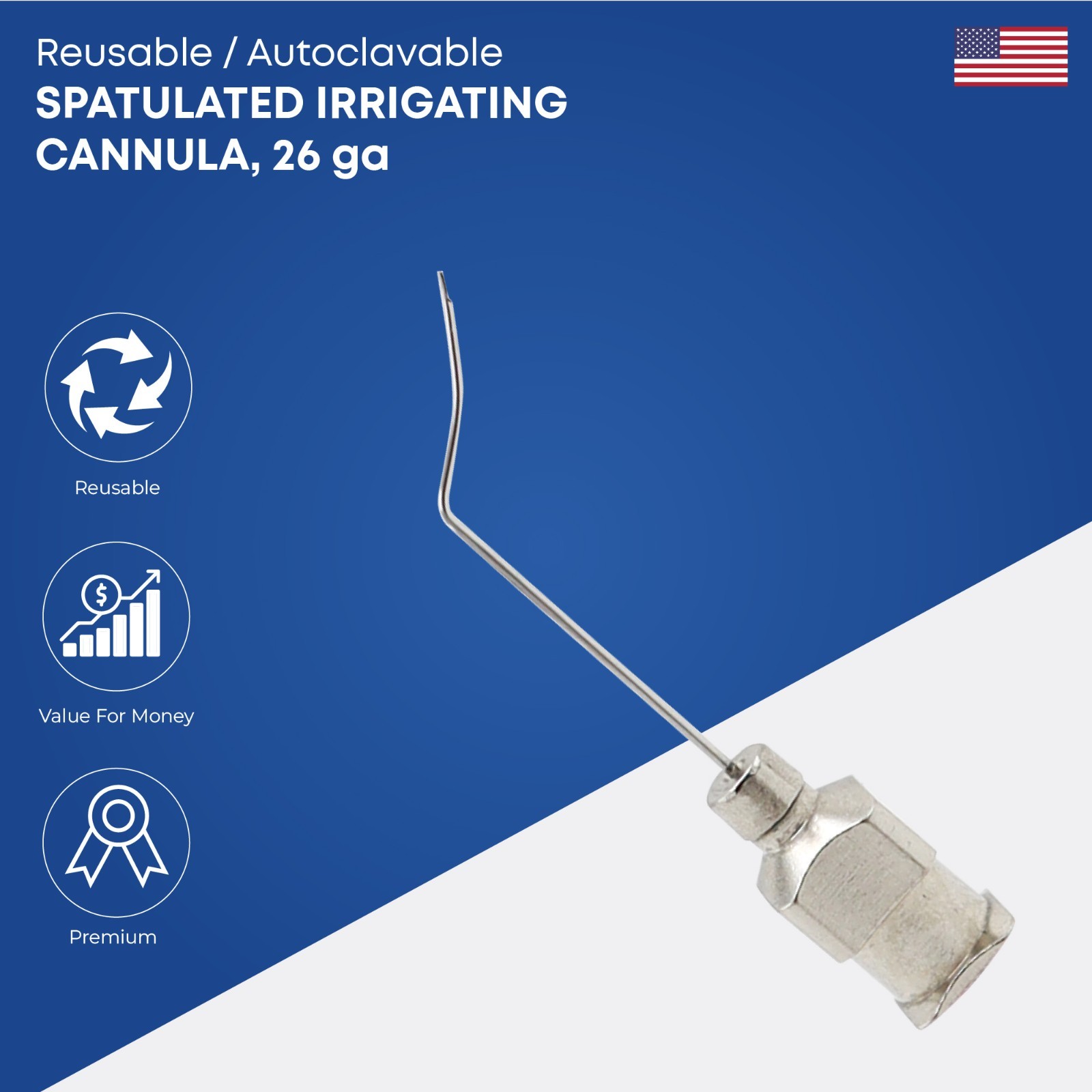 Spatulated Irrigating Cannula 26 Gauge Stainless Steel Surgical Instruments