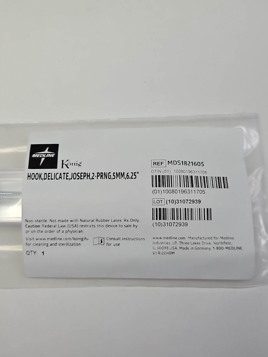 Konig MDS1821605 Delicate Joseph Hook, 2-Prng, 5mm, 6-1/4″