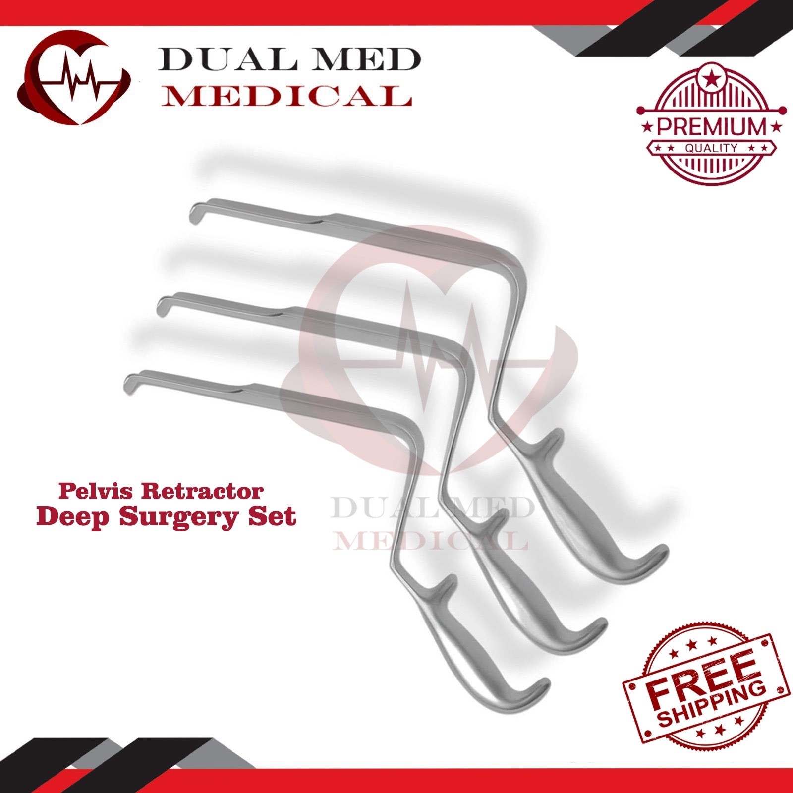 ST Mark Pelvis Retractor Deep Surgery Set OF 3 PSc Surgical Orthopedic instrumet
