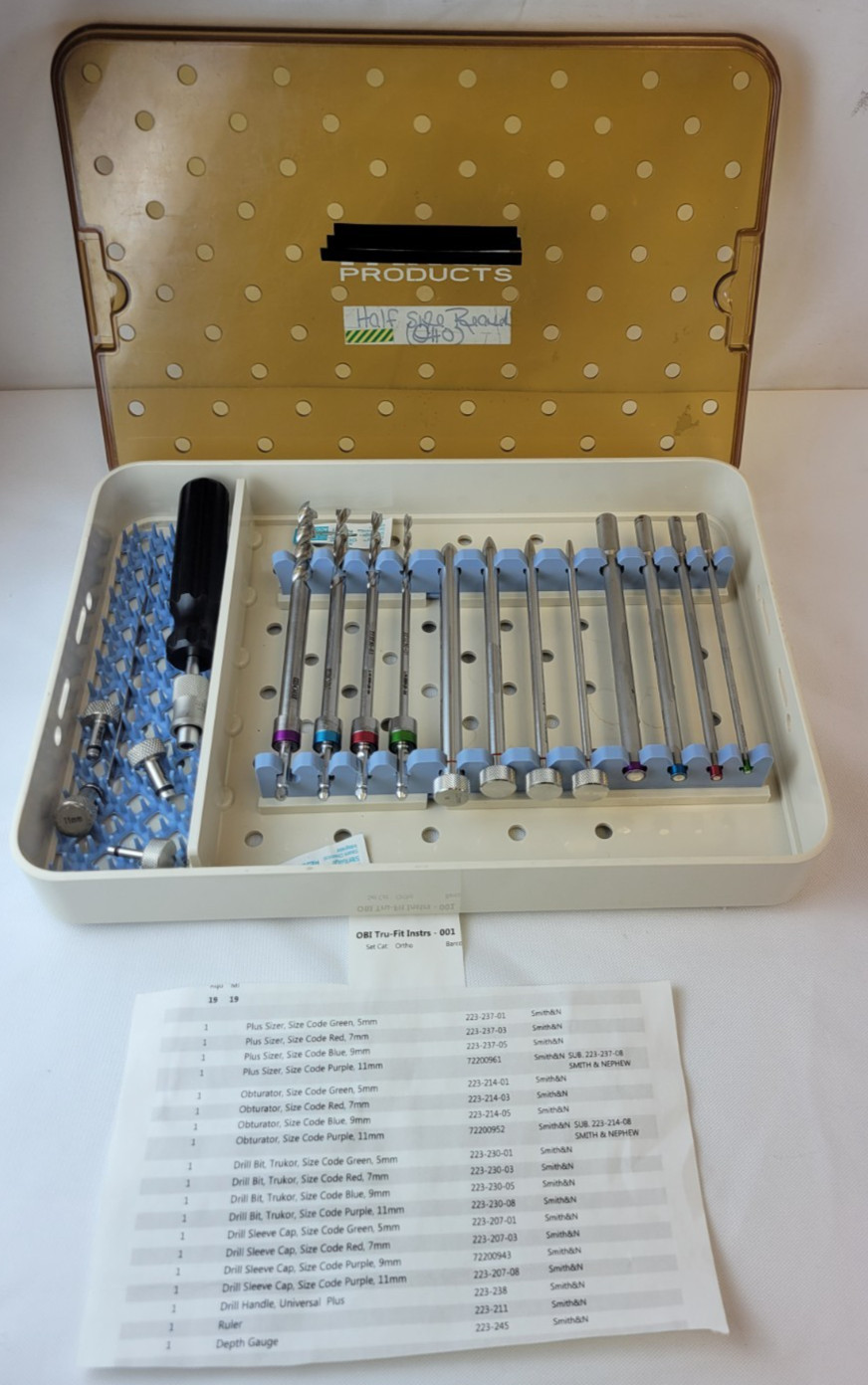 19 Pc. Smith & Nephew OBI Tru-Fit Instruments Set w/ Case Orthopedic
