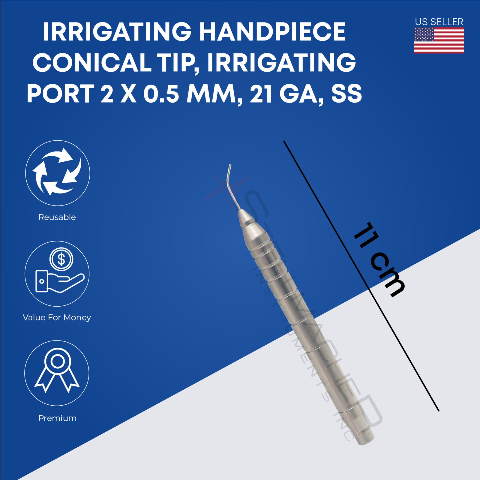 Irrigating Handpiece Conical Tip Irrigating Port 2 x 0.5 mm 21ga Ophthalmic Tool