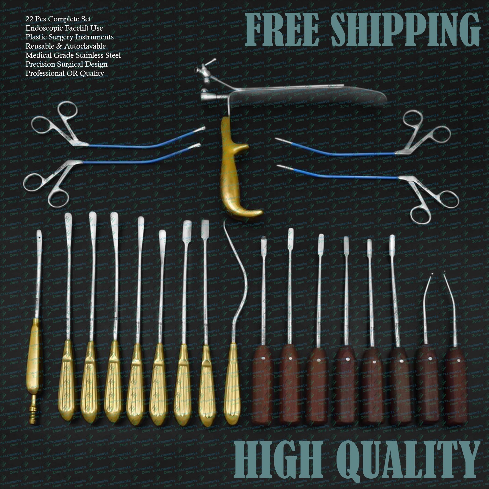 Endoscopic Facelift Instruments Set 22 Pcs | Plastic Surgery Surgical Instrument