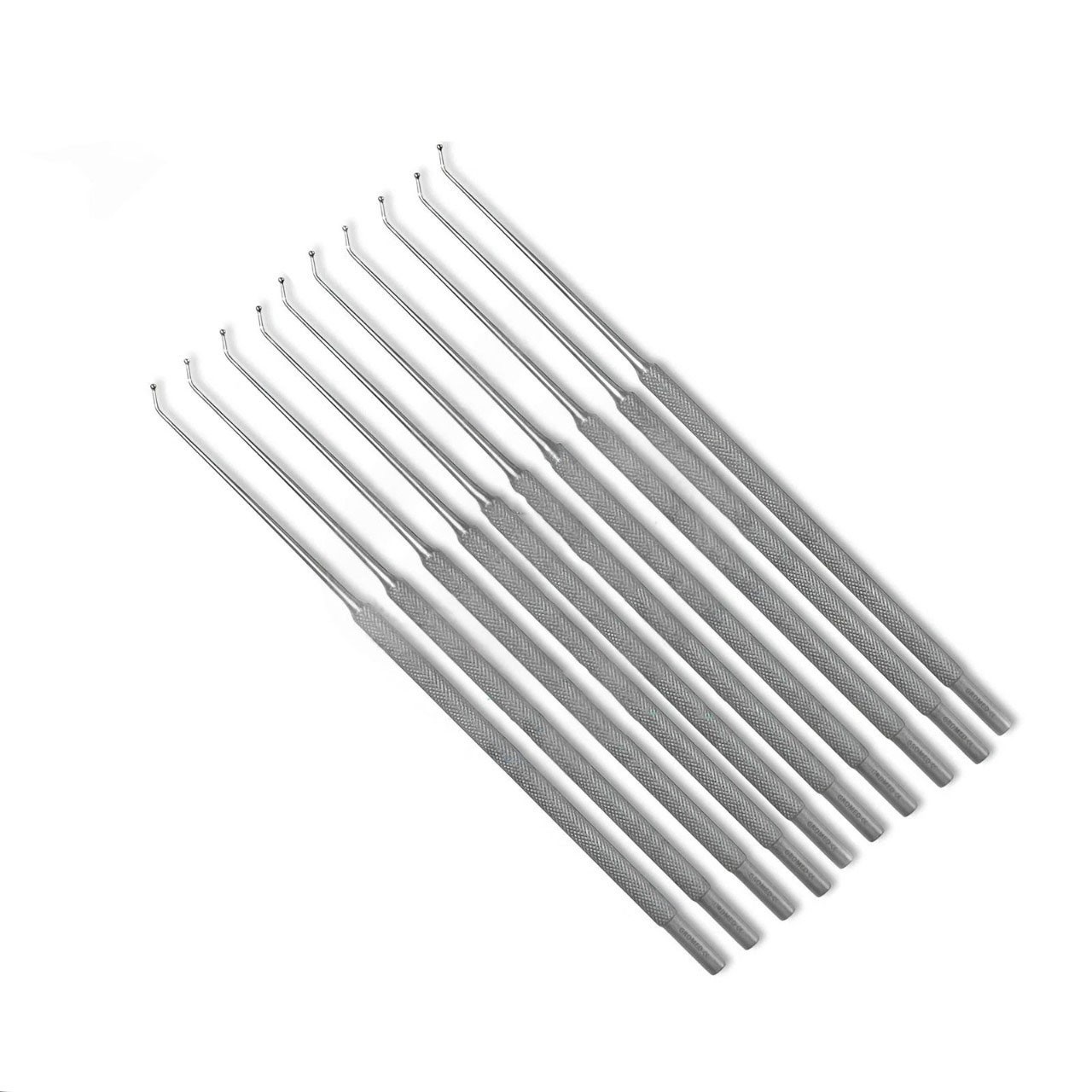 10pcs Micro Antrum Ball Probe 45° Fine Round Tip ENT Neuro Surgery 6.5” Knurled