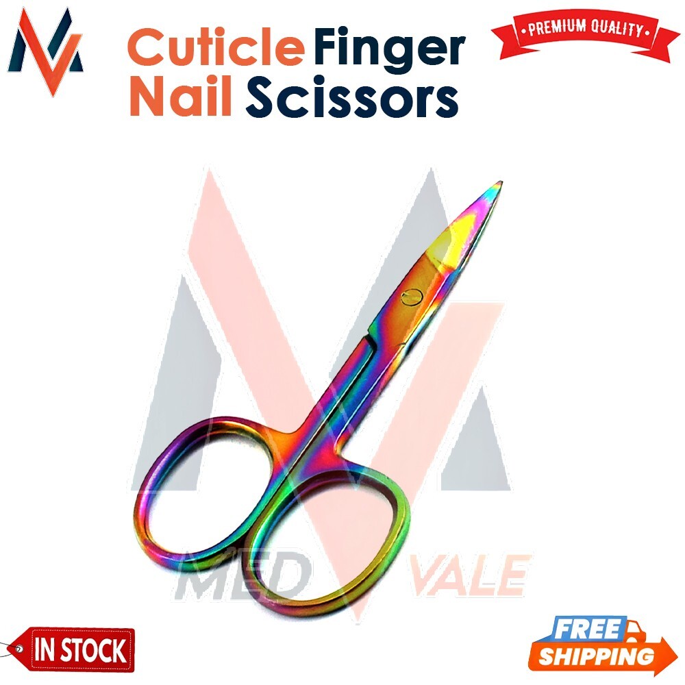 5 Cuticle Finger Nail Scissors Clipper Straight-Curved 3.5” Rainbow Scissors