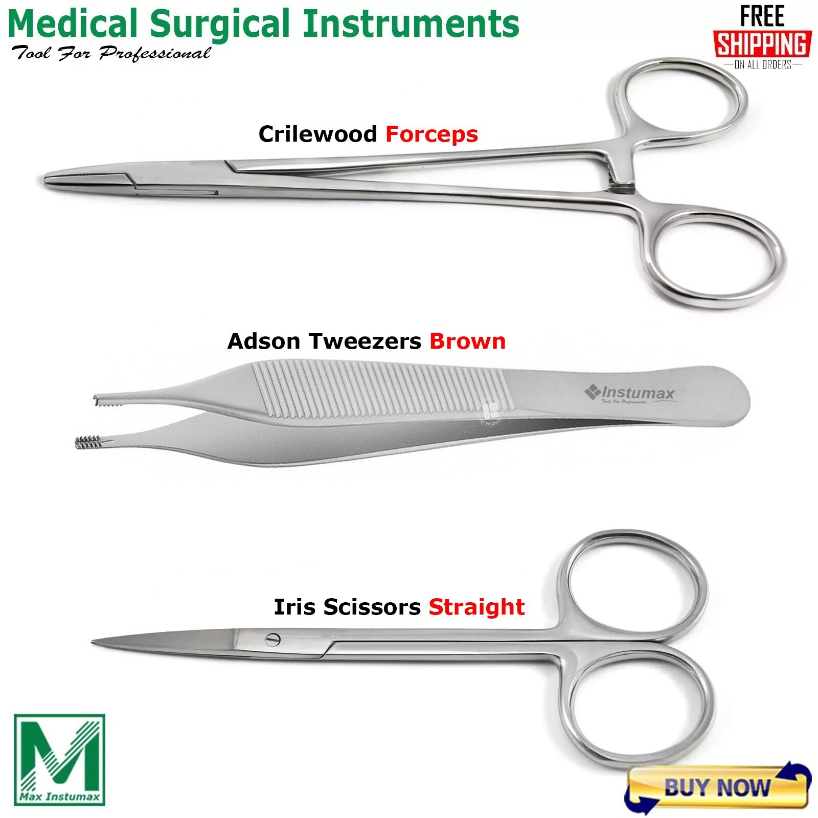 3Pcs Kit Suture Removal Surgical Needle Holder Iris Scissor Tissue Forceps Adson