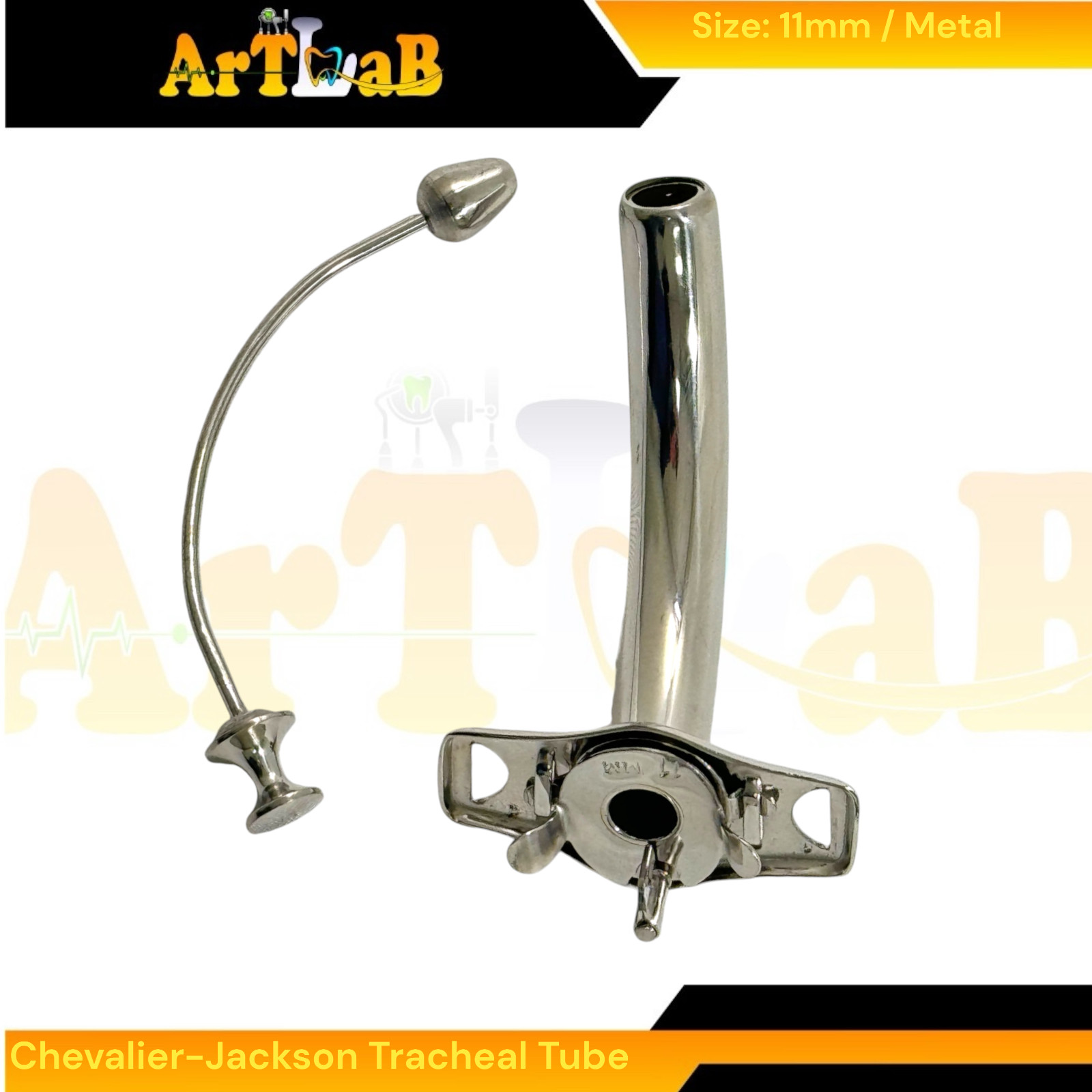 11mm Tracheal Jackson Tube with Obsturator Plug Metal ENT Instruments (1 EA)
