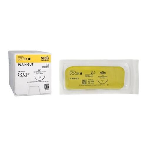 Look X593B Plain Gut Absorbable Sutures C-21 3/0 18″ 12/Bx