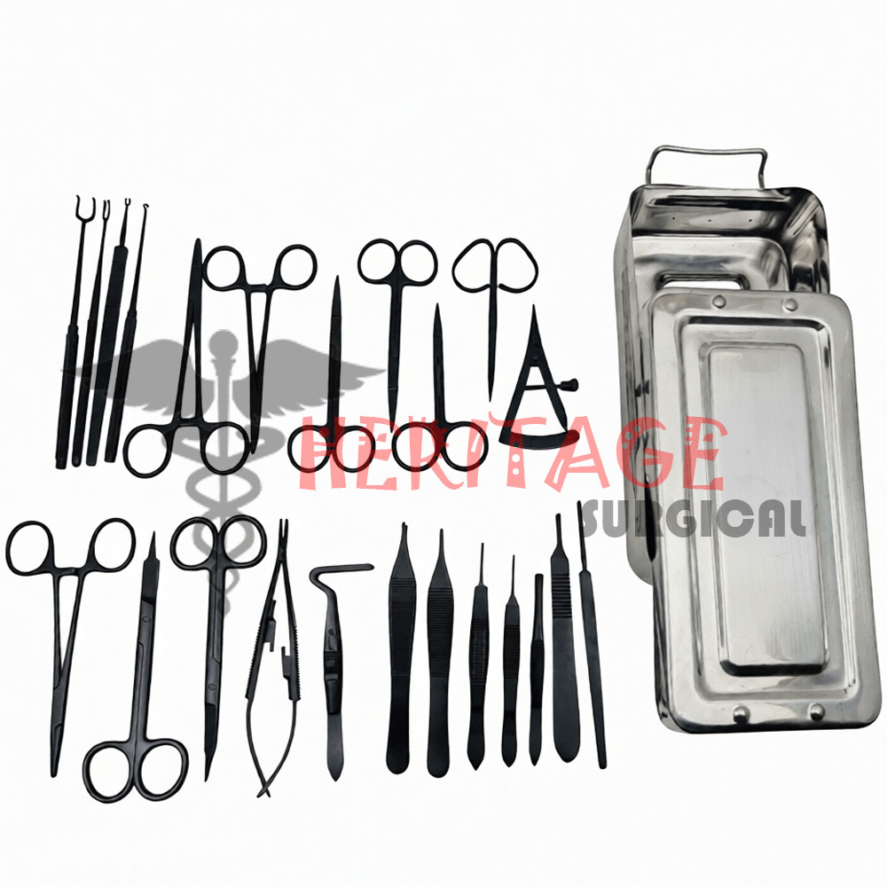 Blepharoplasty Instruments Set – Black | Plastic & Eye Surgery Kit with Box