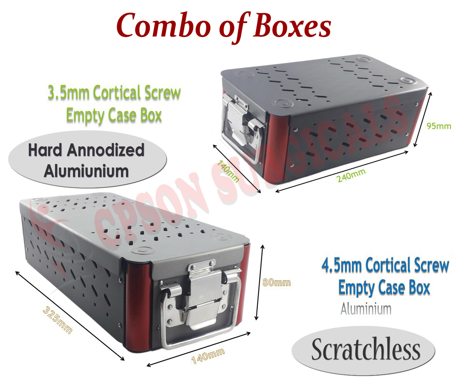 Orthopedic Combo of 3.5mm & 4.5mm Cortical Empty Case Box Aluminium