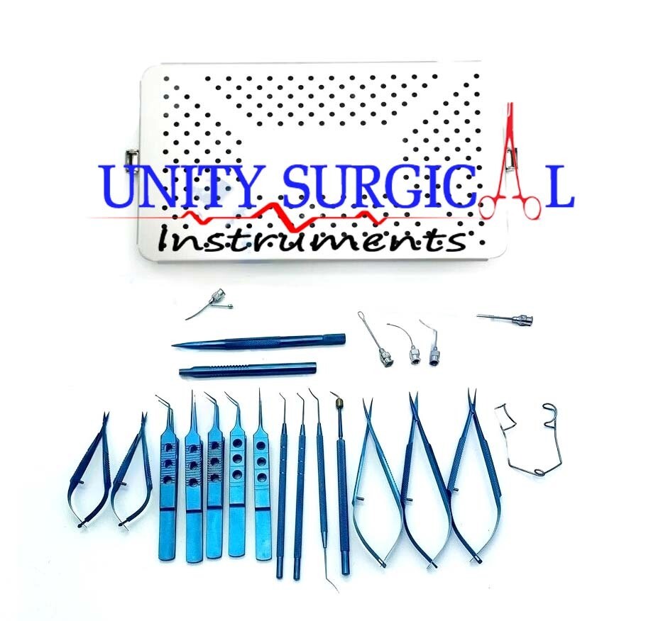 Eye Cataract Set 21 Pcs Titanium Complete + Box Ophthalmic Surgical Instruments