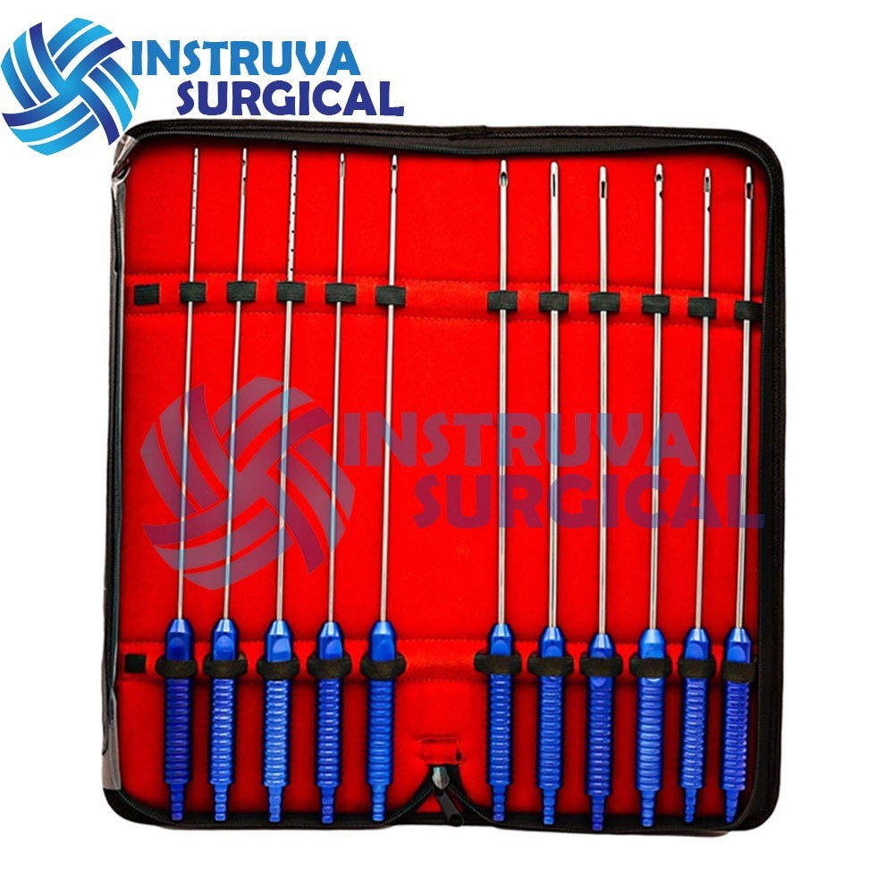 11 Pcs Liposuction Cannulas Fixed Handle Fat Transfer Cosmetic Surgery Kit Set