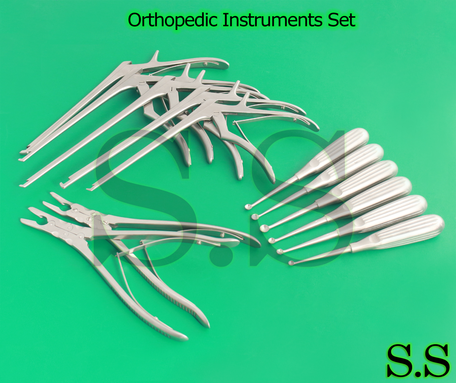 Codman Kerrison Rongeurs 7″(1,2,3,4,mm) UP & Bone Curettes Orthopedic Instrument