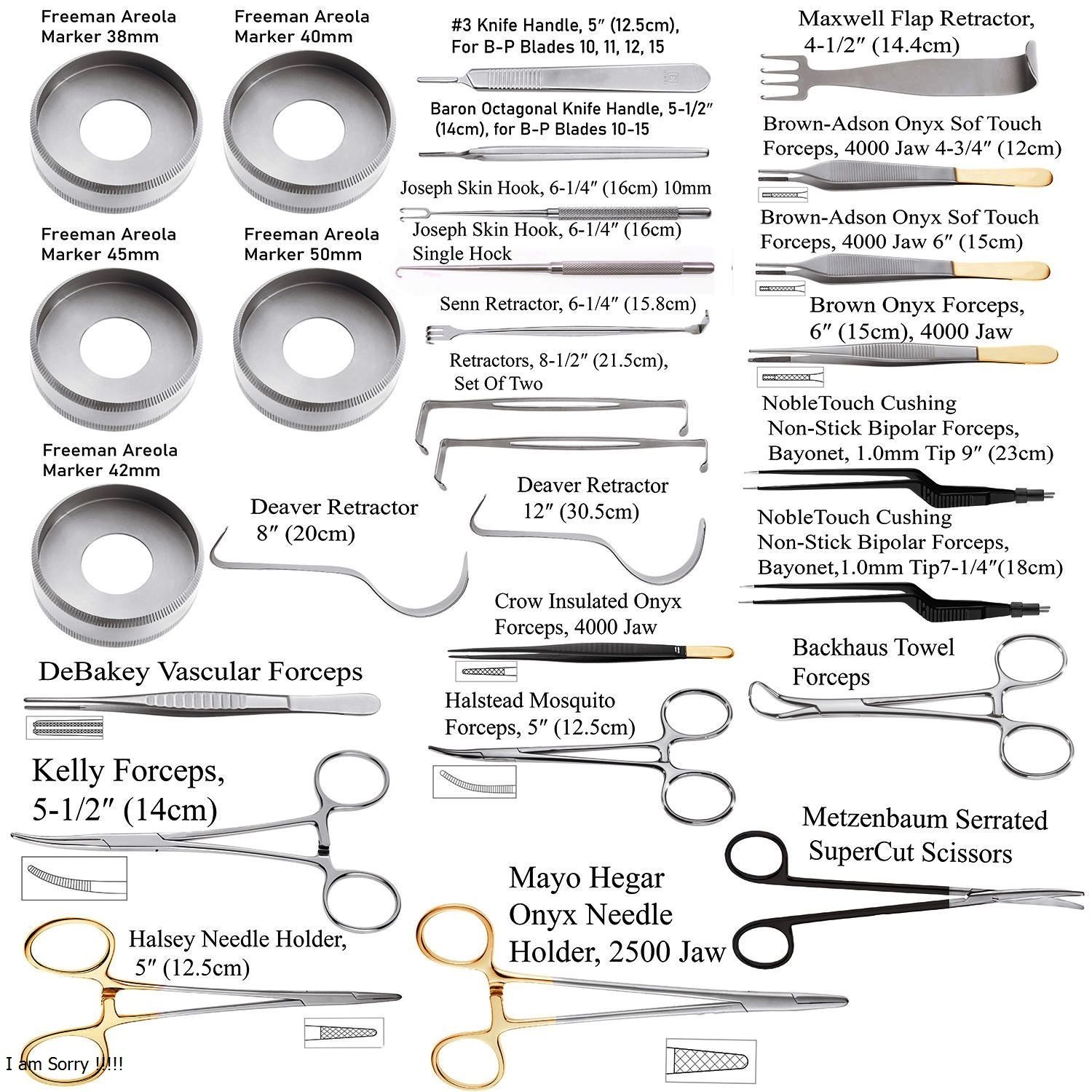 Assorted Vinyard Mommy Makeover Procedure Plastic Surgery Instruments Set of 28P