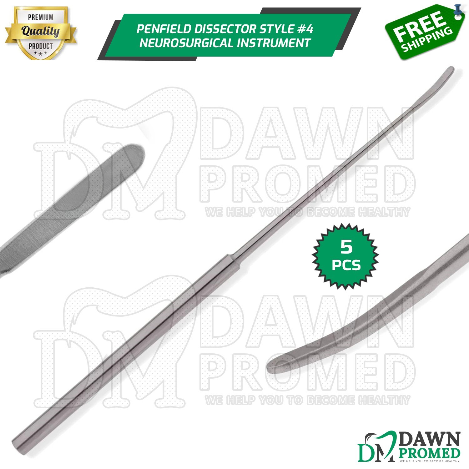 5 Penfield Dissector Style 4 Single Ended 3mm Blunt Slightly Curved German Gr
