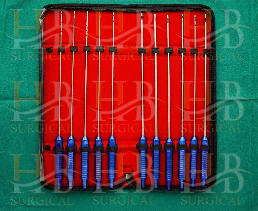 11 Pcs Liposuction Cannulas Fixed Handle Fat Transfer Cosmetic Surgery Kit Set