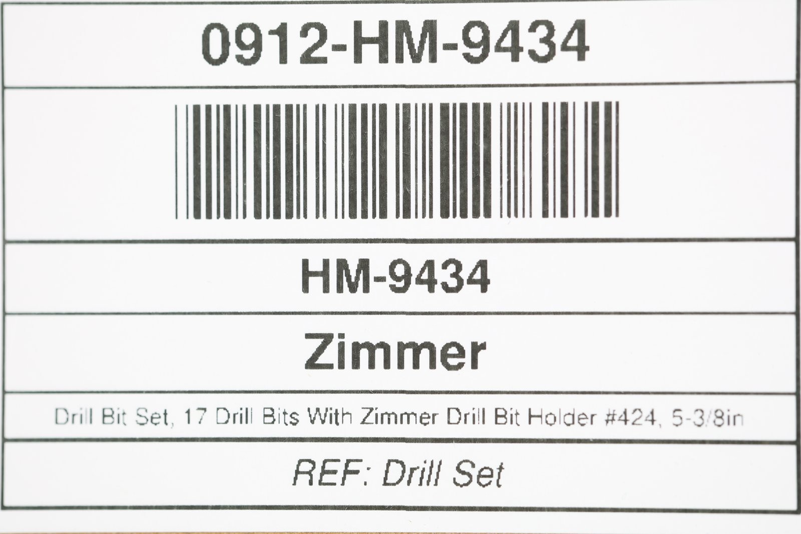 Zimmer Drill Bit Set, 17 Drill Bits With Zimmer Drill Bit Holder #424, 5-3/8in