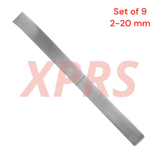 Set of 9 Swiss Pattern Osteotomes, 5″, Straight, 2-20 mm, Premium German Stain.