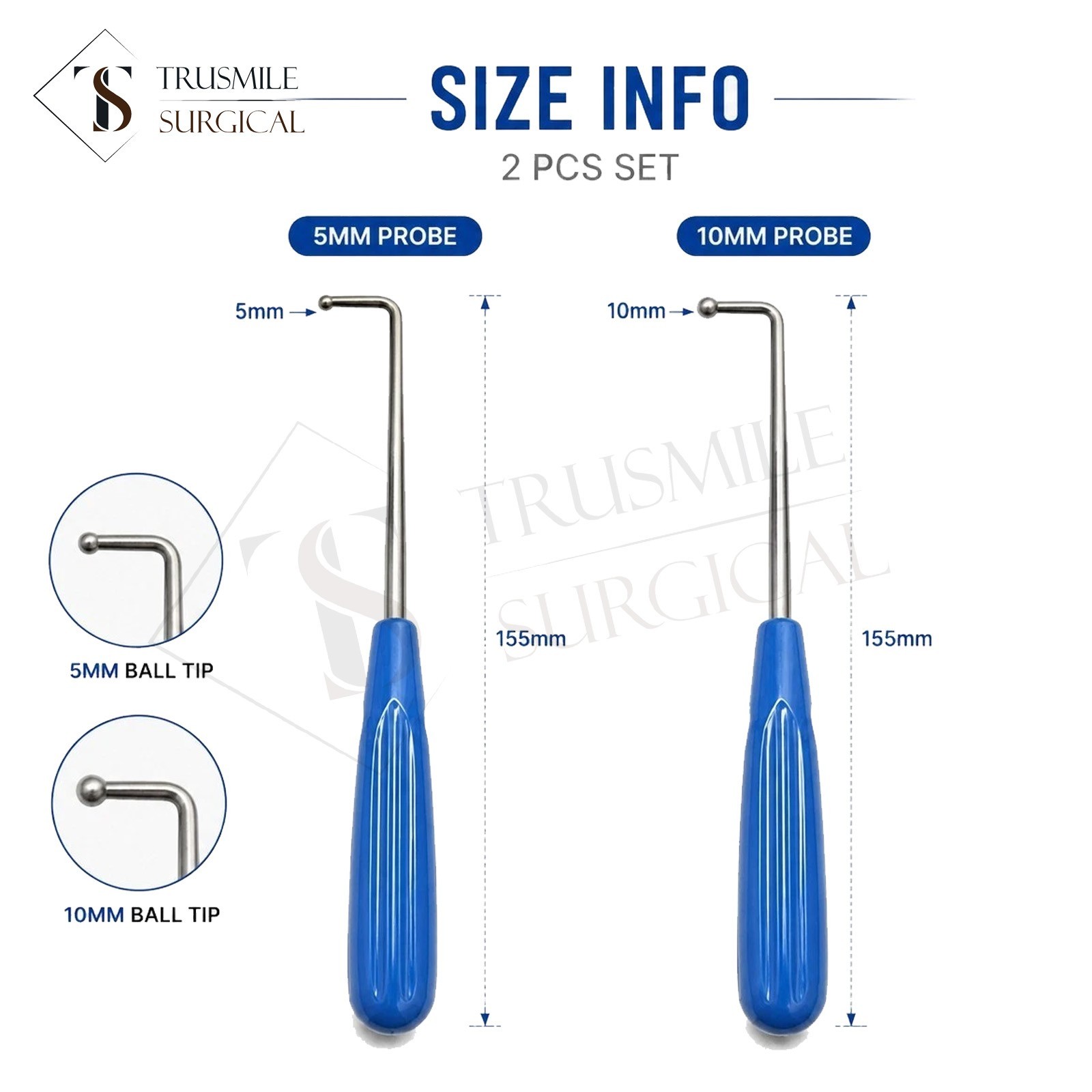 90 Ball Probe Straight 5mm and 10mm 2pcs Surgical Instruments