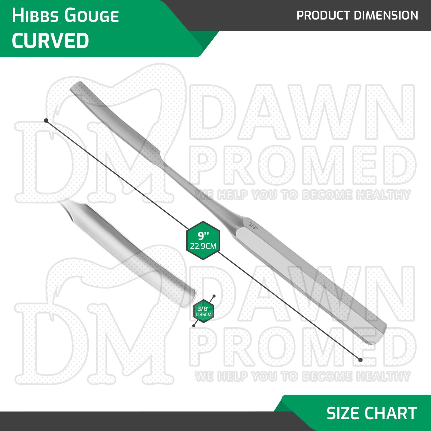 HIBBS Orthopedic Bone Gouge 9″ Curved 3/8″ Blade Surgical Instrument German Gr