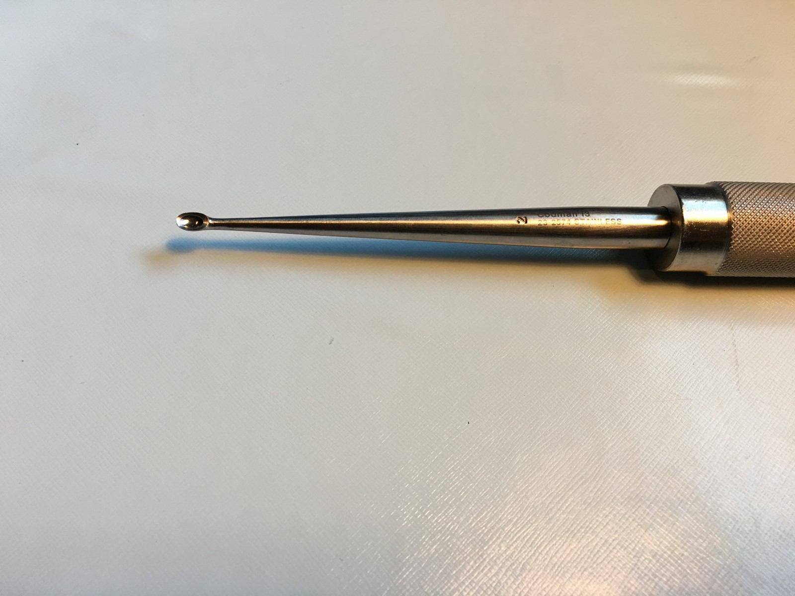 Codman 23-2574 Cobb Curette, Straight, Size 2, Cup Size 4.4mm, Knurled Handle
