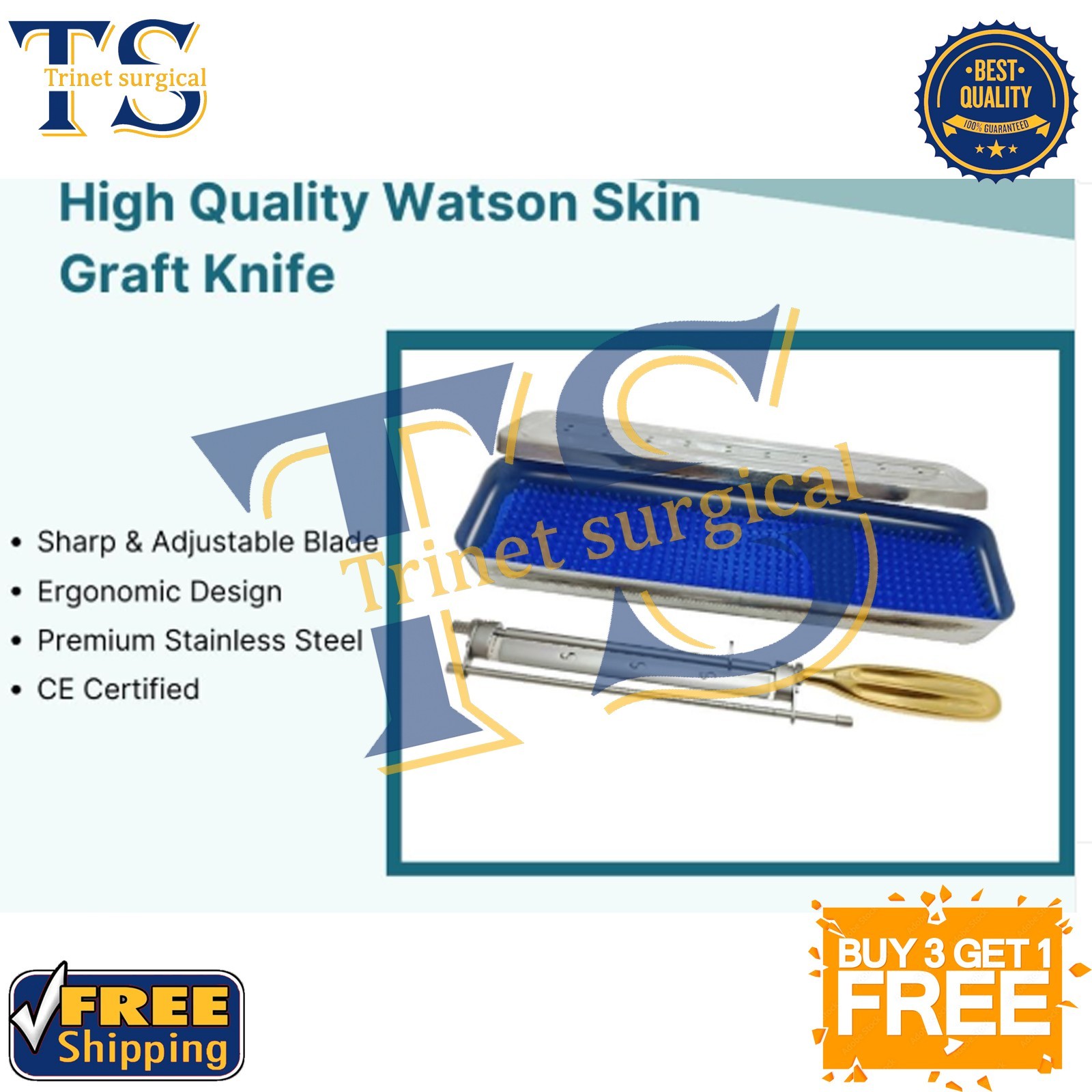 New German Watson Skin Graft Knife Handle Dermatone Instrument with Free 5 Blade