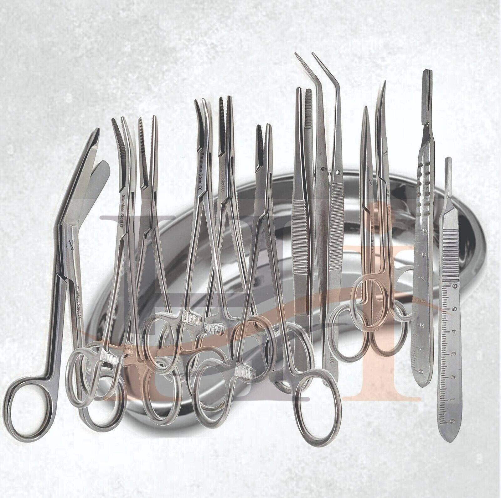 Set of 13 Pieces Basic Minor Surgery Kit Steel Kidney Tray Surgical Instruments