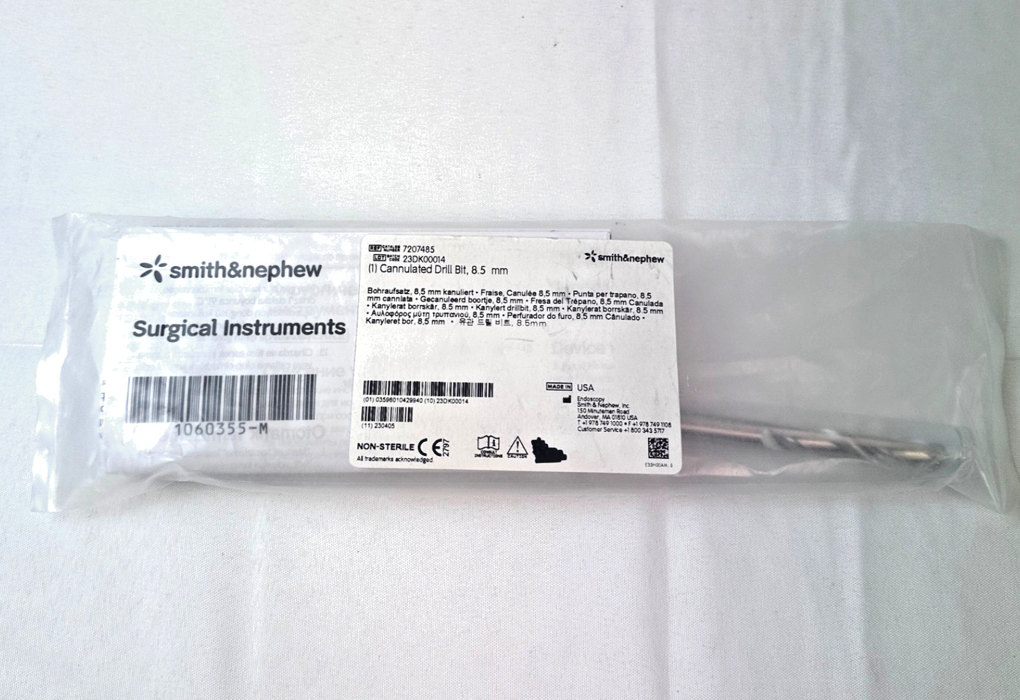 Smith & Nephew Acufex 7207485 Cannulated Drill 8.5mm x 150mm New