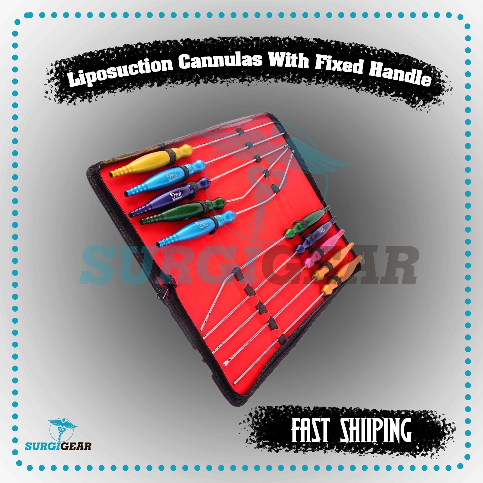 Liposuction Cannulas With Fixed Handle 10 Pcs Set Plastic Surgery Instrument