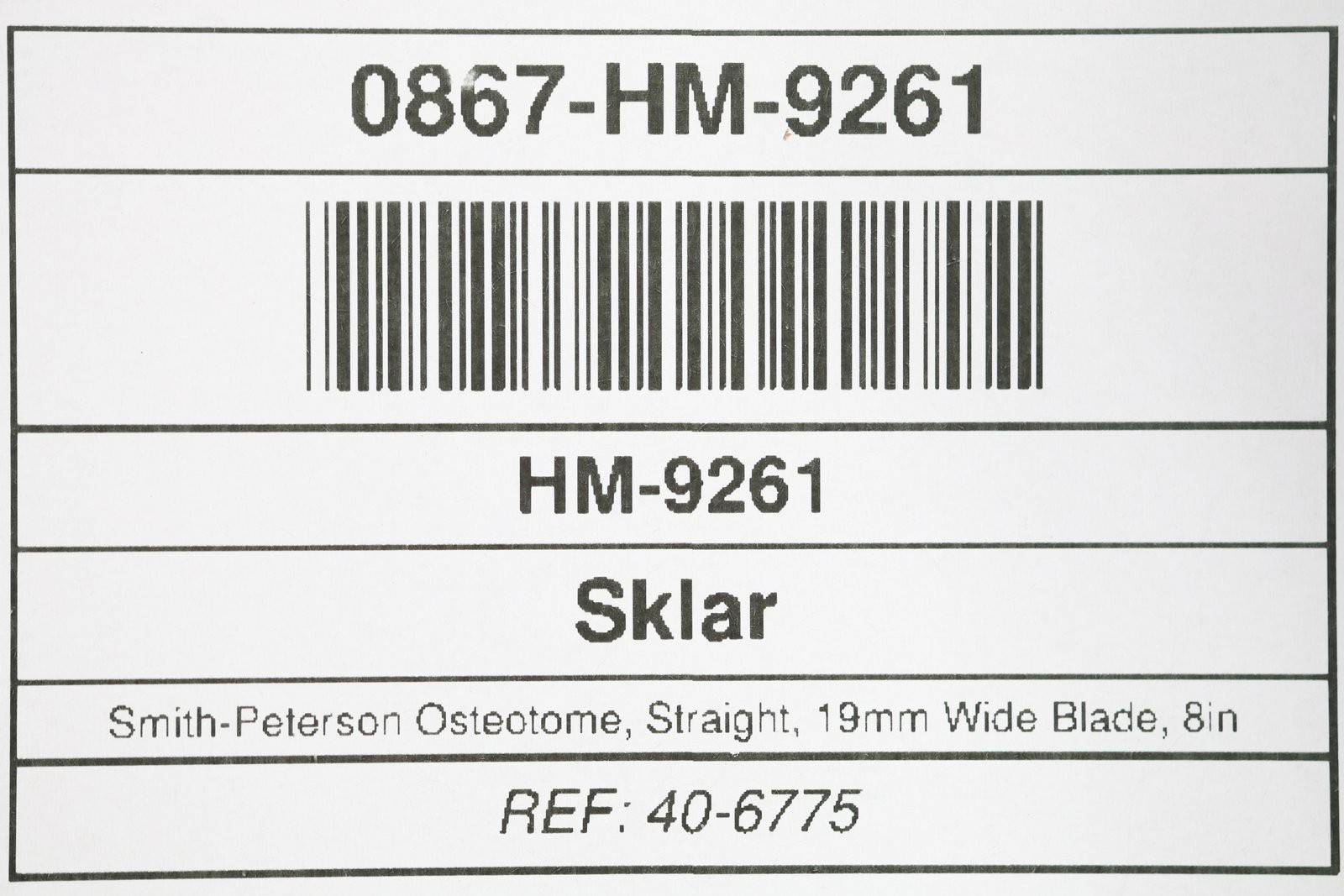Sklar 40-6775 Smith-Peterson Osteotome, Straight, 19mm Wide Blade, 8in